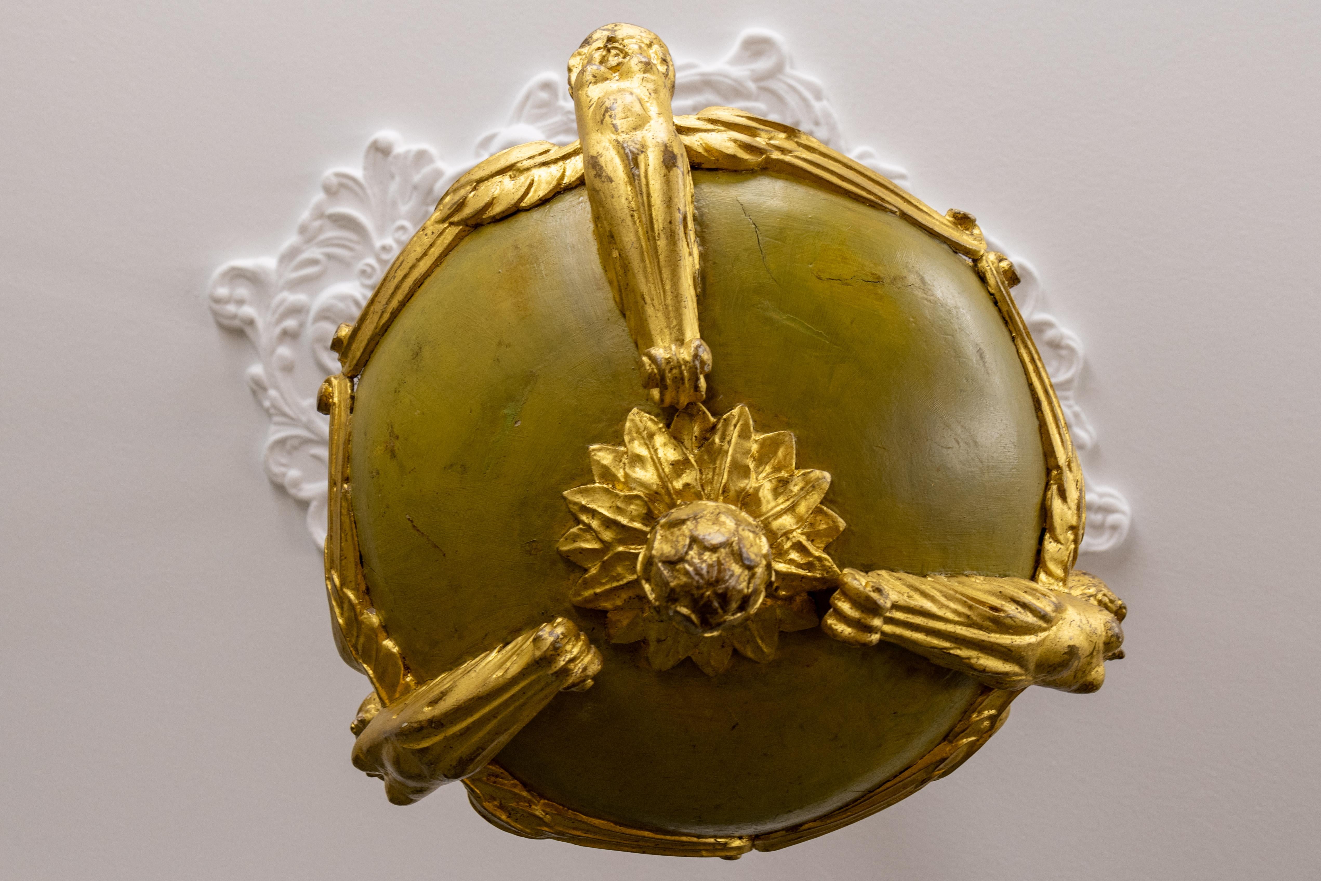 Antique French Empire Style Giltwood Three-Light Chandelier, Mid-19th Century For Sale 4
