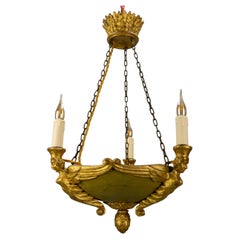 Antique French Empire Style Giltwood Three-Light Chandelier, Mid-19th Century