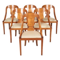 Antique French Empire Style Gondola Dining Chairs, Set of Six