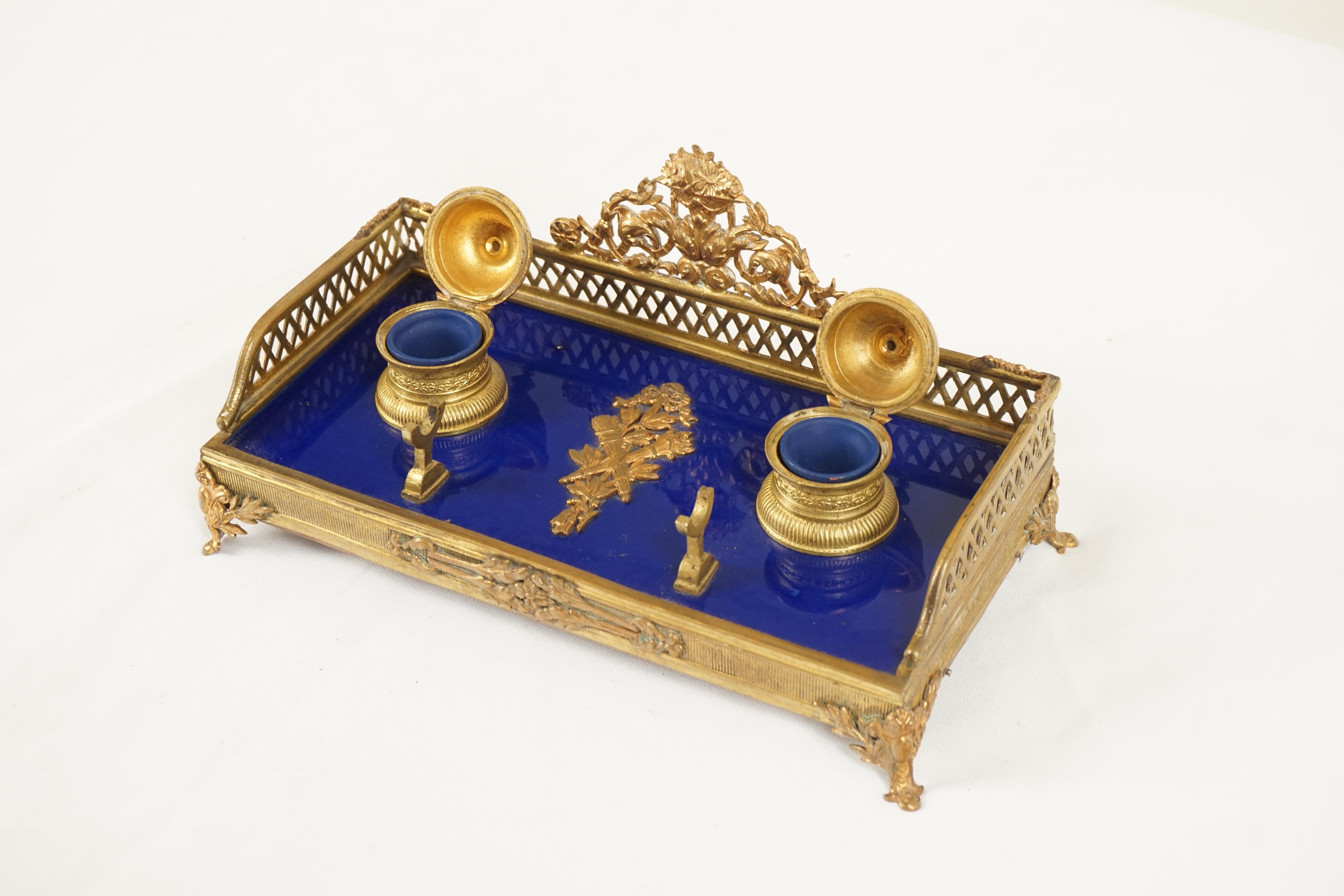 Hand-Crafted Antique French Empire Style Ink Stand, Desk Inkwell, France 1880, H527 For Sale