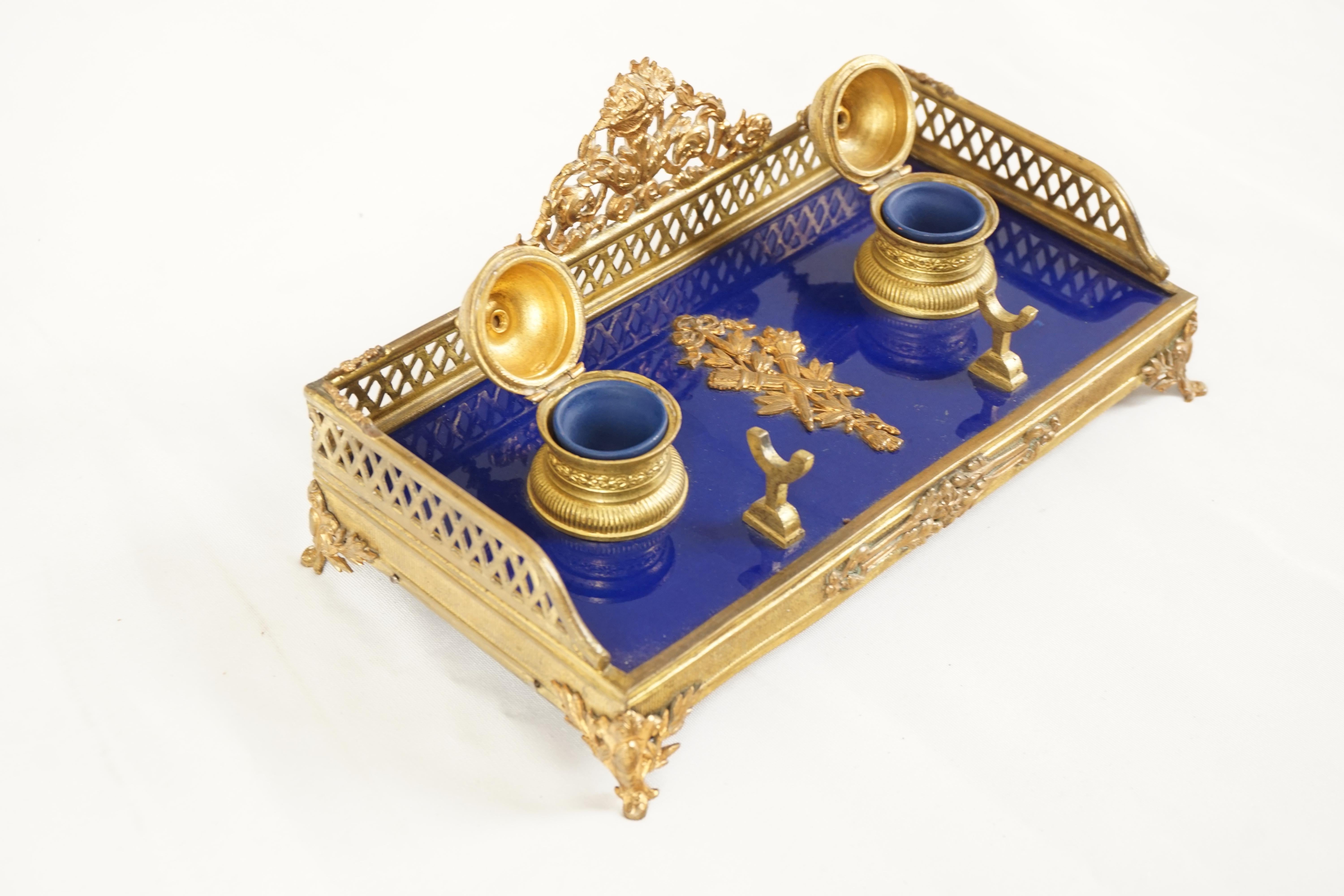 Antique French Empire Style Ink Stand, Desk Inkwell, France 1880, H527 In Good Condition For Sale In Vancouver, BC