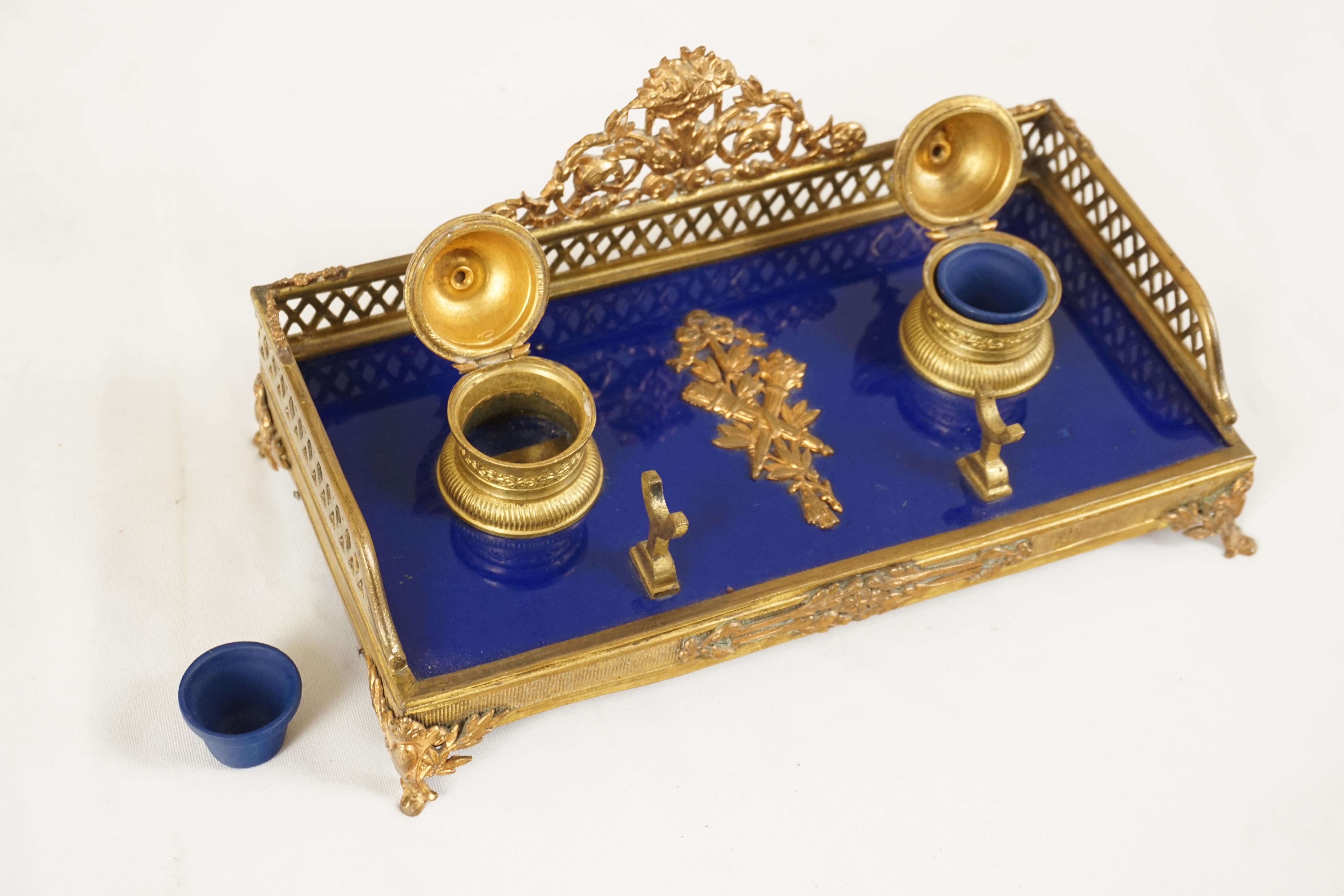 Late 19th Century Antique French Empire Style Ink Stand, Desk Inkwell, France 1880, H527 For Sale