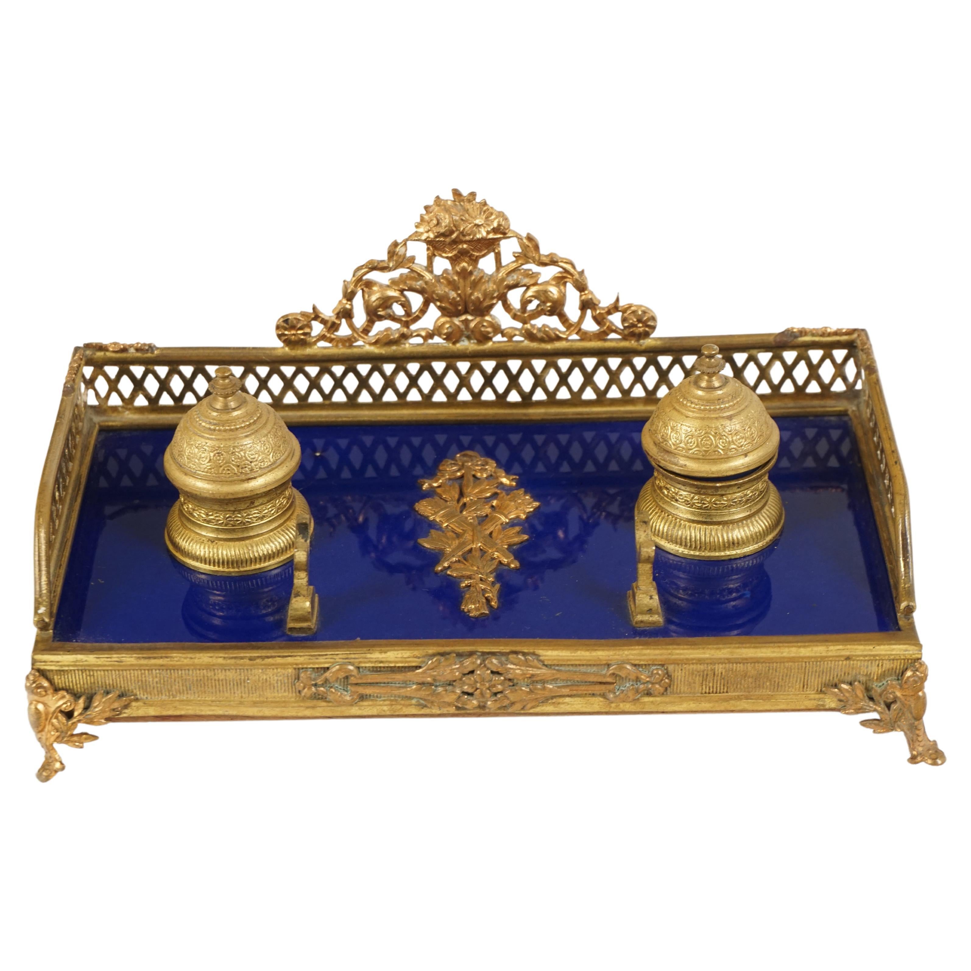 Antique French Empire Style Ink Stand, Desk Inkwell, France 1880, H527 For Sale