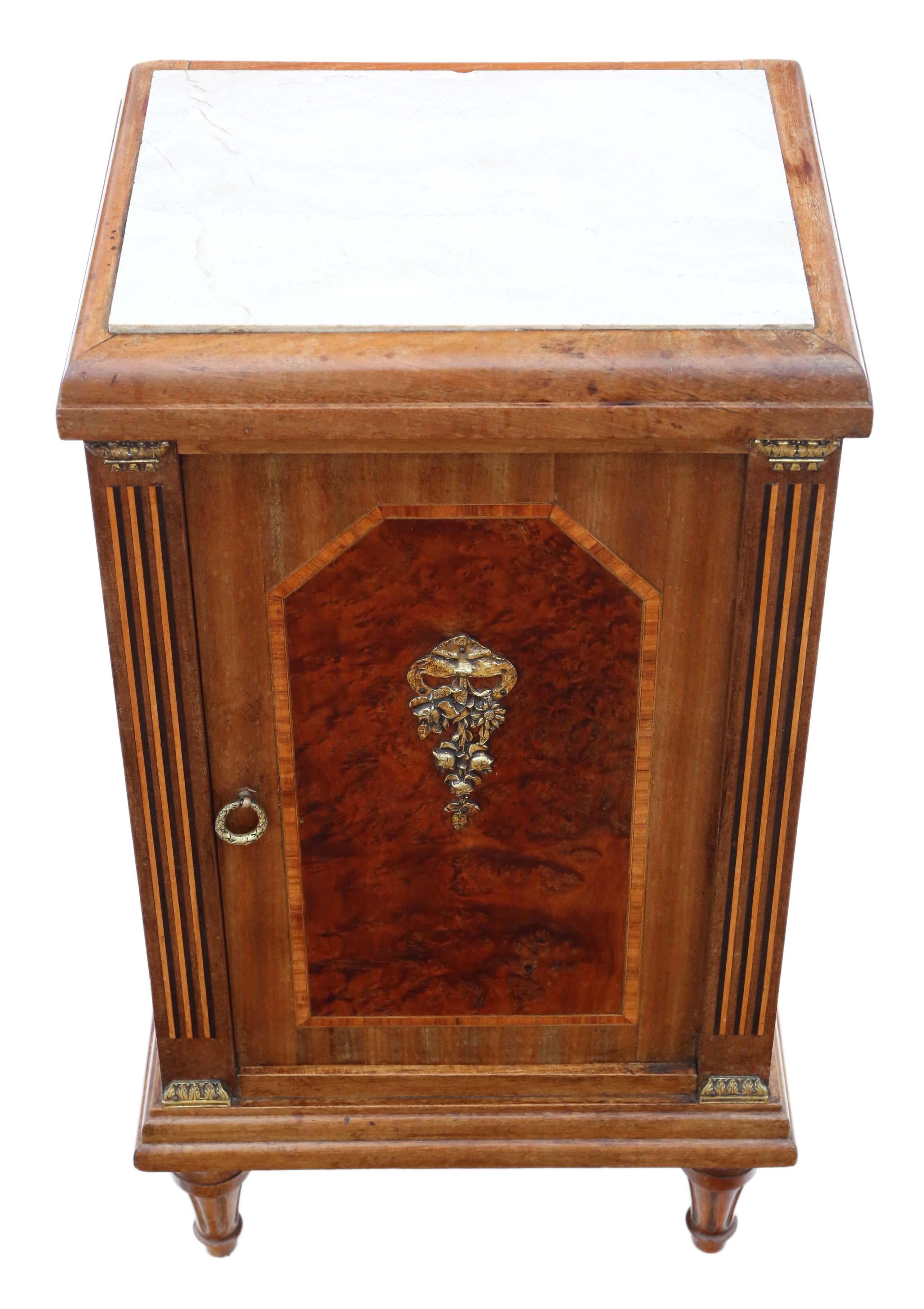 Antique French Empire Style Inlaid Bedside Table Cupboard Chest  In Good Condition For Sale In Wisbech, Cambridgeshire