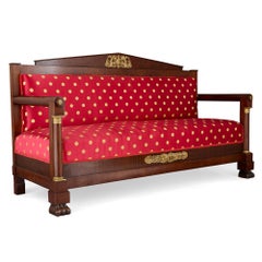 Ancien canapé français de style Empire en acajou et bronze doré