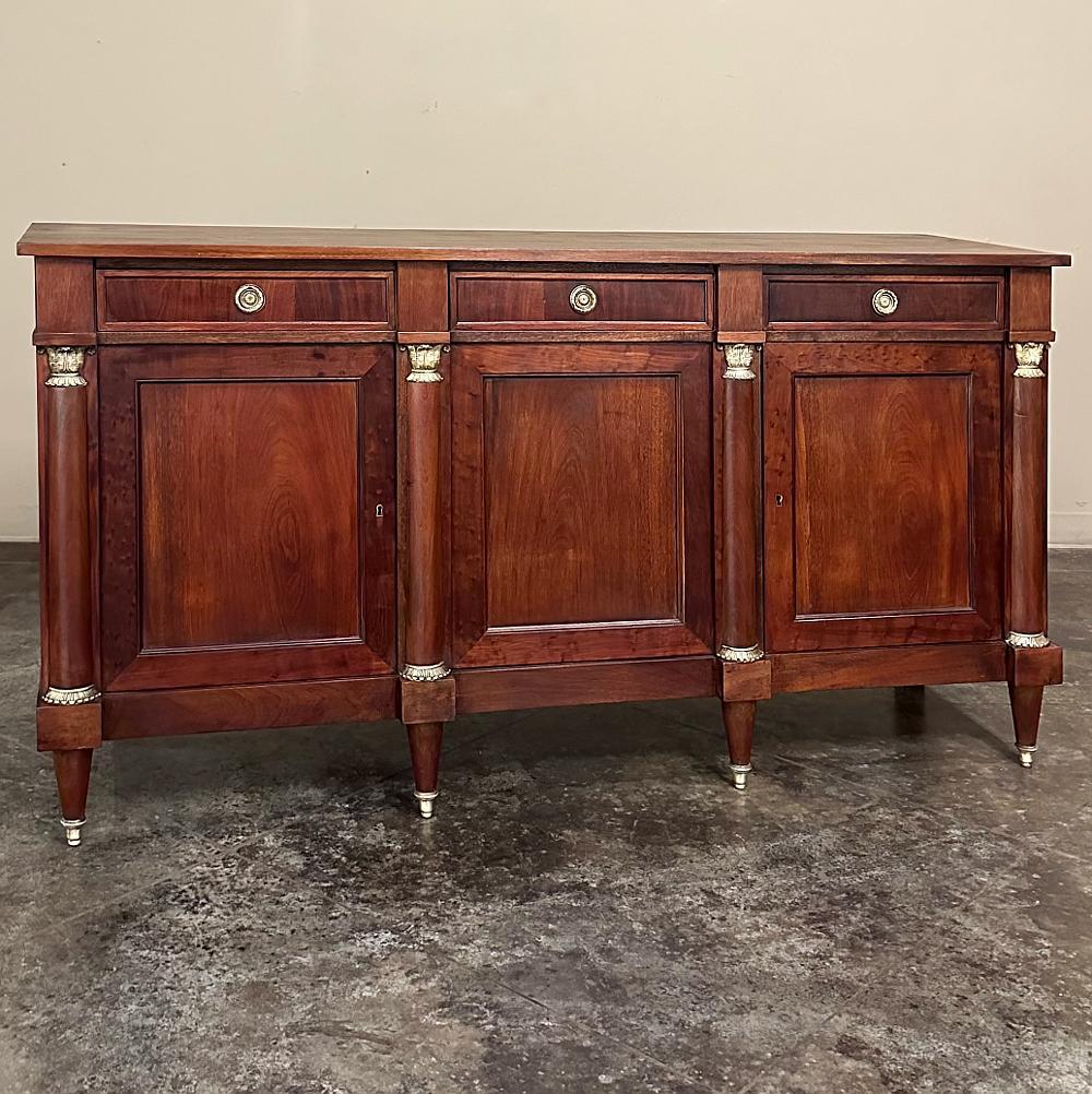 Antique French Empire Style Mahogany Buffet ~ Credenza remains the quintessential French design for those seeking classic lines and a hint of formality, in the case of this understated example.  Lavished with exotic imported mahogany on all sides