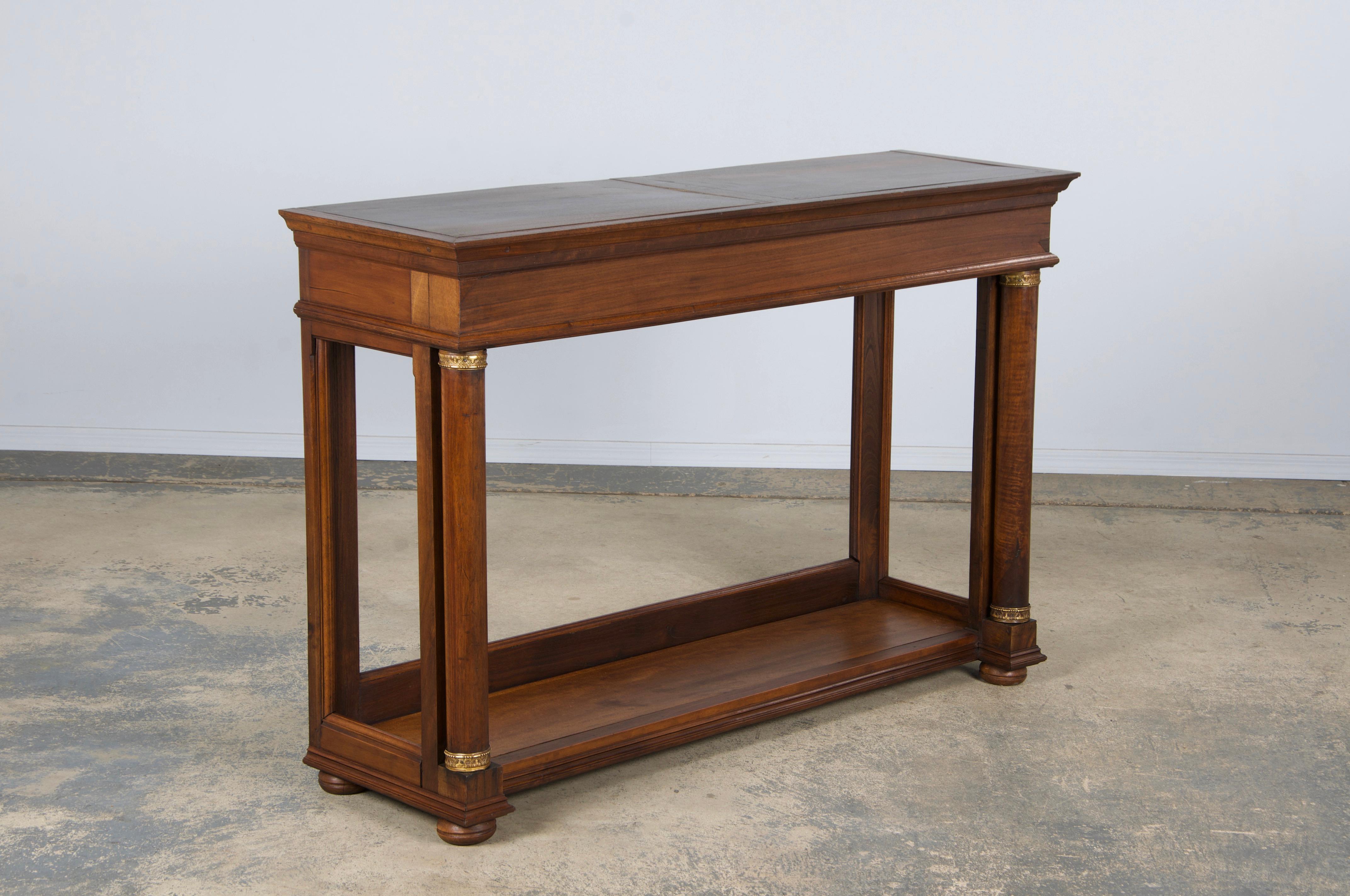 Brass Antique French Empire Style Mahogany Console Table