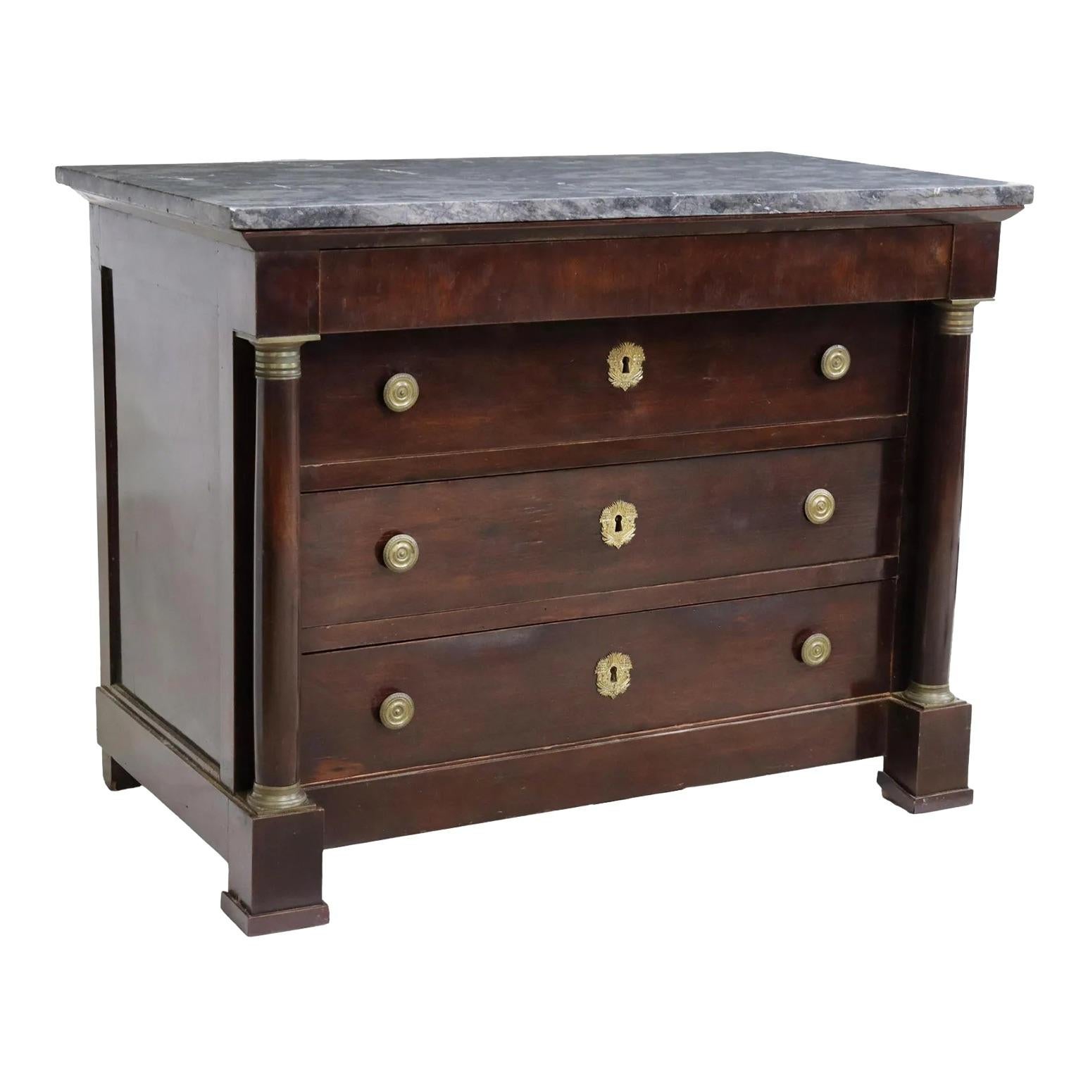 Antique French Empire Style Marble-Top Mahogany Commode