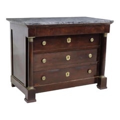 Antique French Empire Style Marble-Top Mahogany Commode