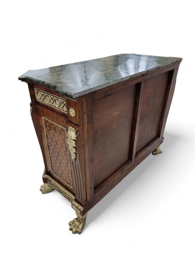 19th Century Antique French Empire Style Marquetry Inlay Chest Commode For Sale