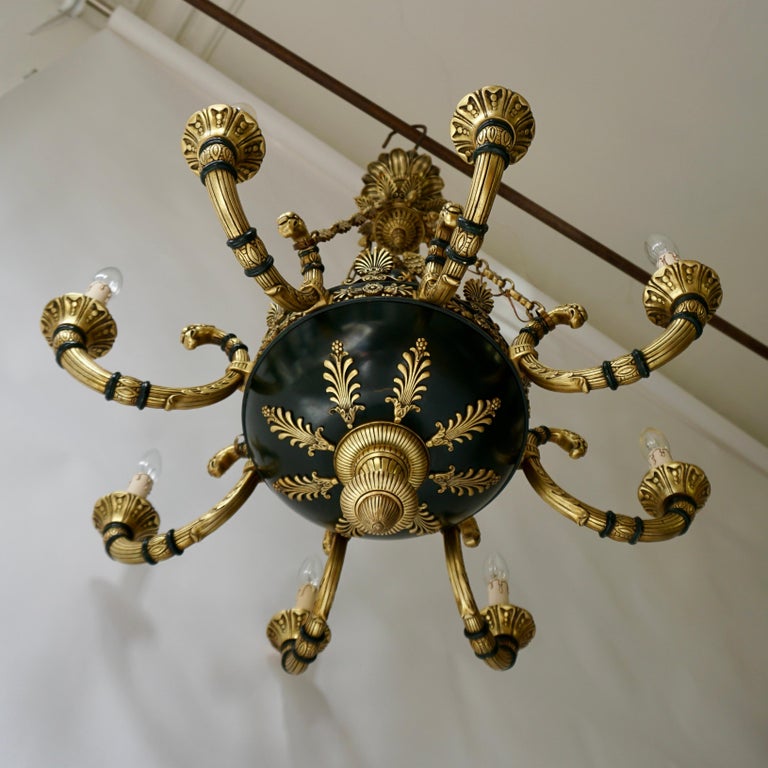 19th Century Antique French Empire Style Neoclassical Gilt and Patina Bronze Eagle Chandelier