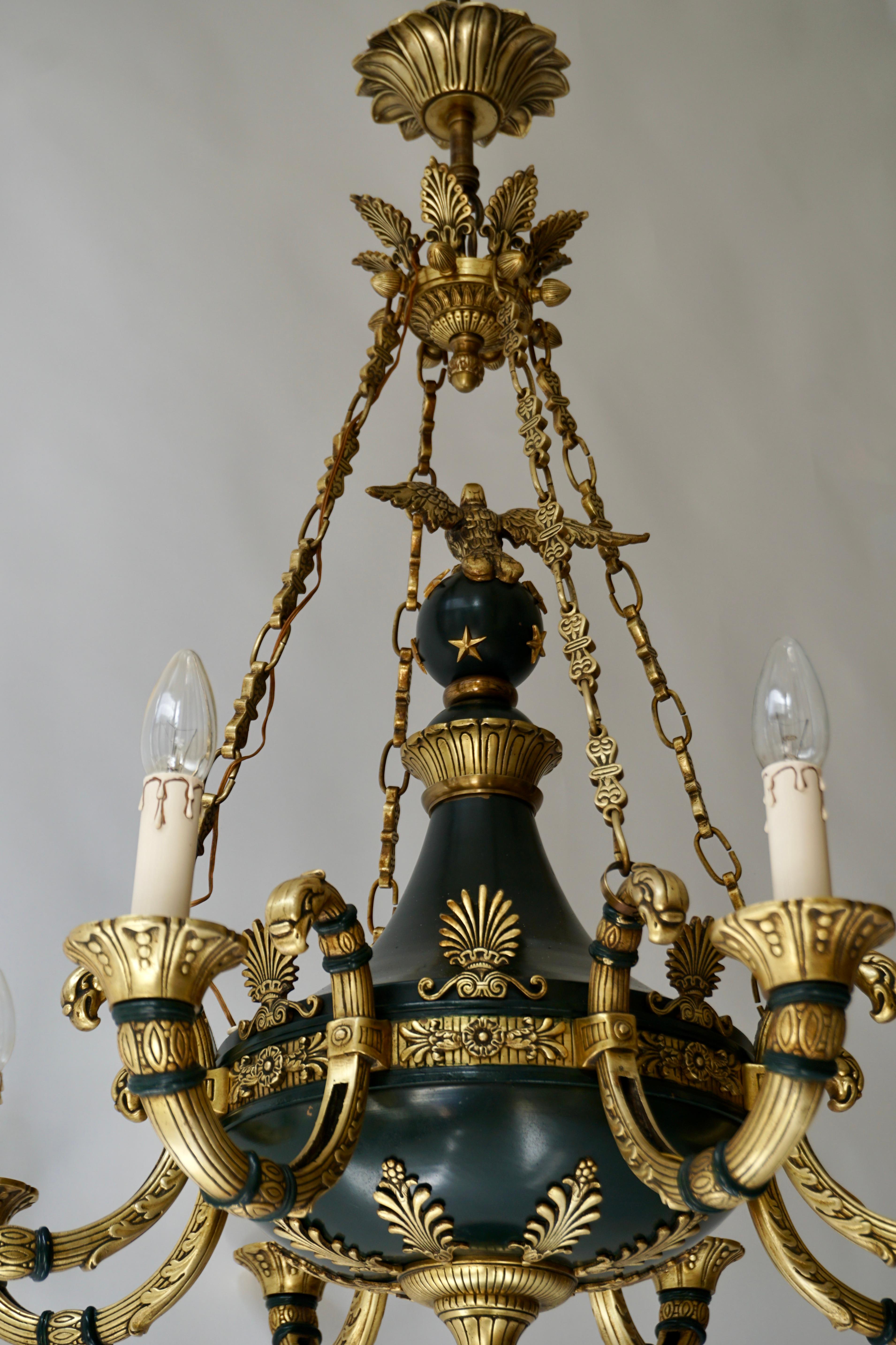 Antique French Empire Style Neoclassical Gilt and Patina Bronze Eagle Chandelier 5