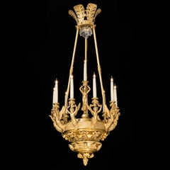 Antique French Empire Style Neoclassical Gilt Bronze 10-Light Chandelier