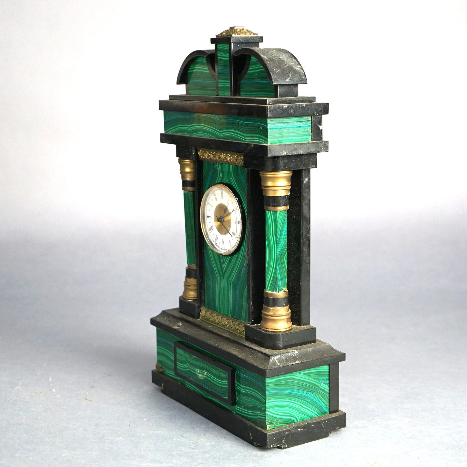 Antique French Empire Style Slate and Malachite Clock 19thC 1