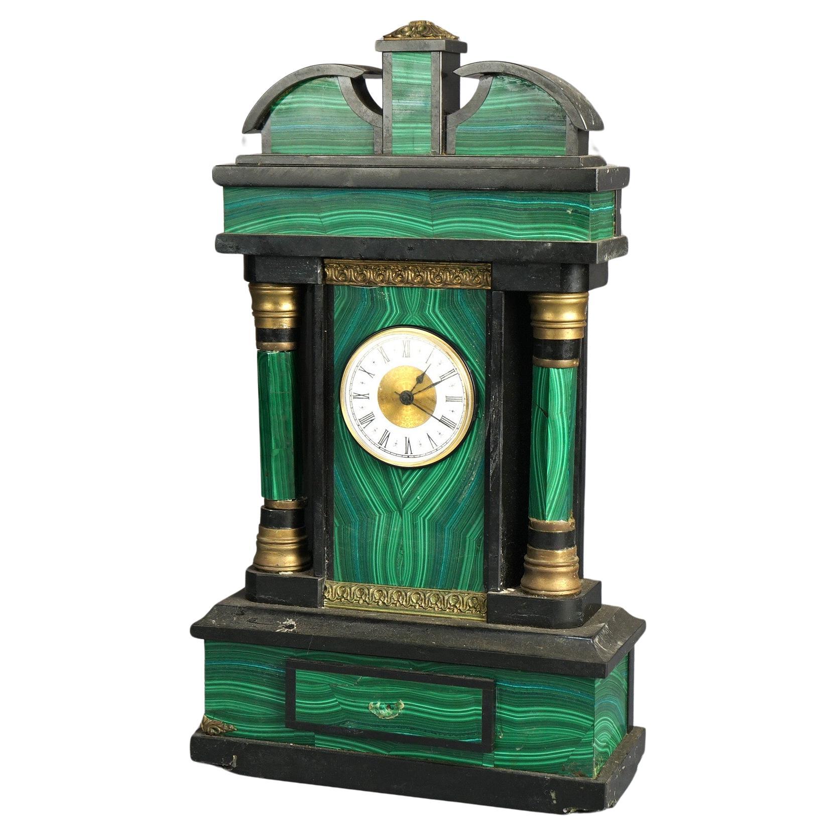 Antique French Empire Style Slate and Malachite Clock 19thC