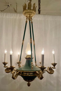 Antique French Empire Style Tole Chandelier, Circa 1890's.