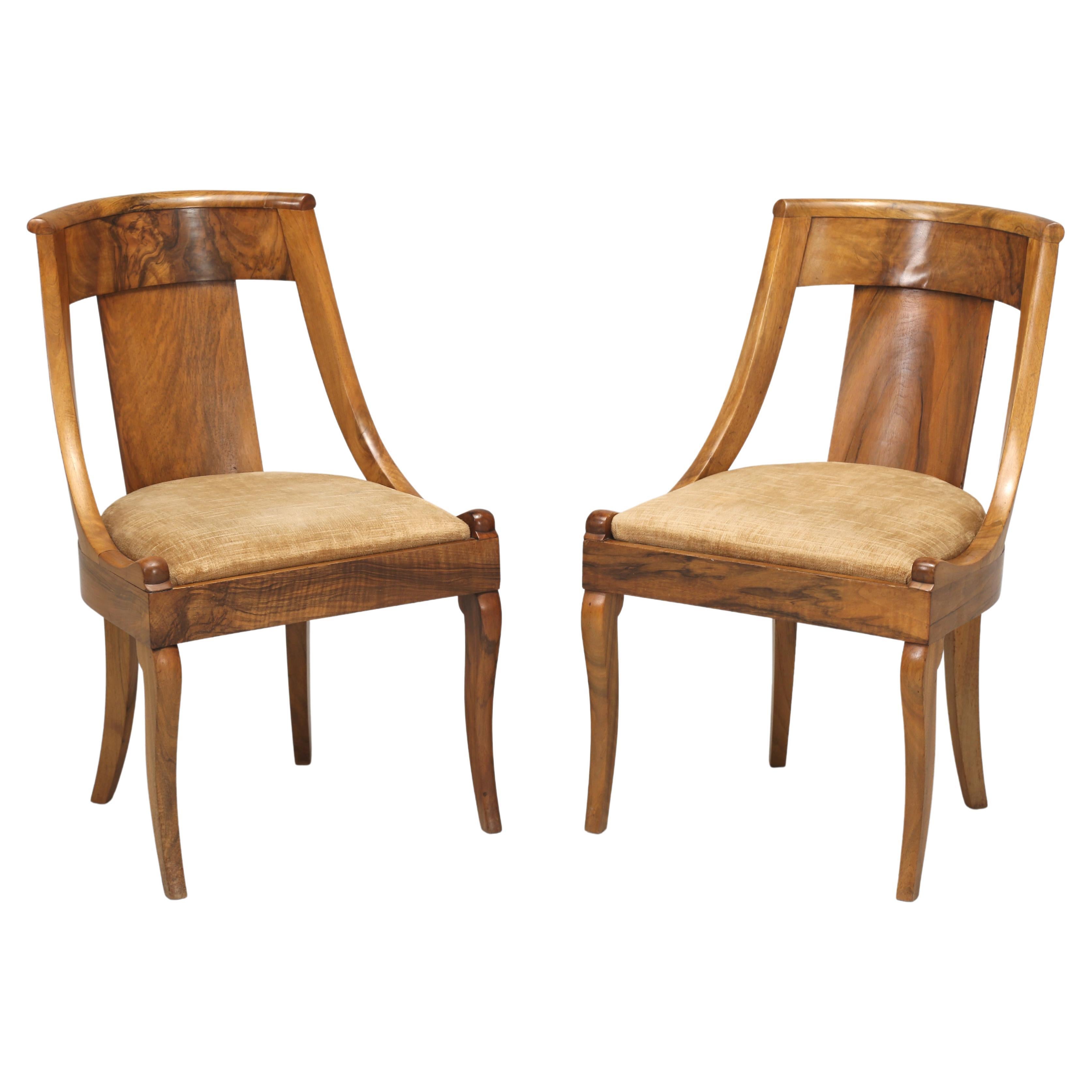Antique French Empire Style Walnut Barrel-Back Chairs Restored in France