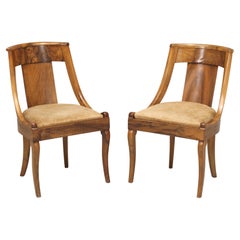 Antique French Empire Style Walnut Barrel-Back Chairs Restored in France