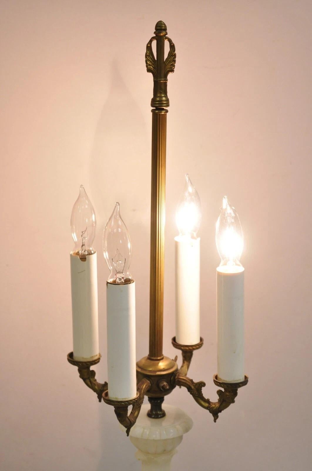 Antique French Empire Style White Carved Alabaster Column Candelabra Table Lamp For Sale 1