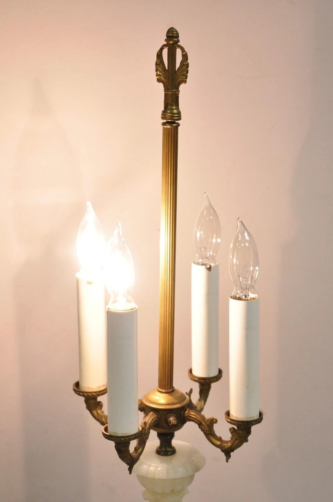 Antique French Empire Style White Carved Alabaster Column Candelabra Table Lamp For Sale 2