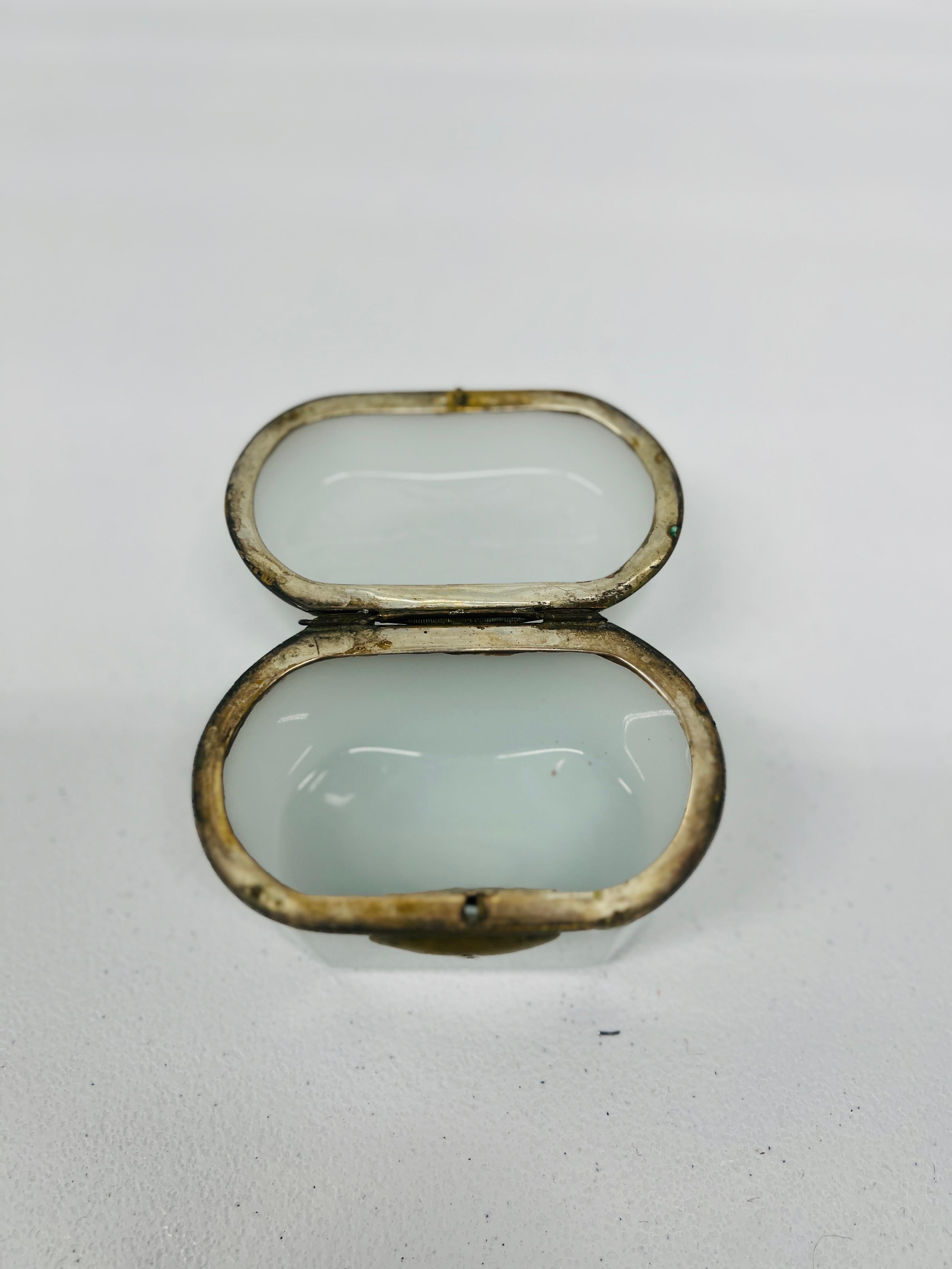 Opaline Glass Antique French Empire Style White Opaline Hinged Box For Sale