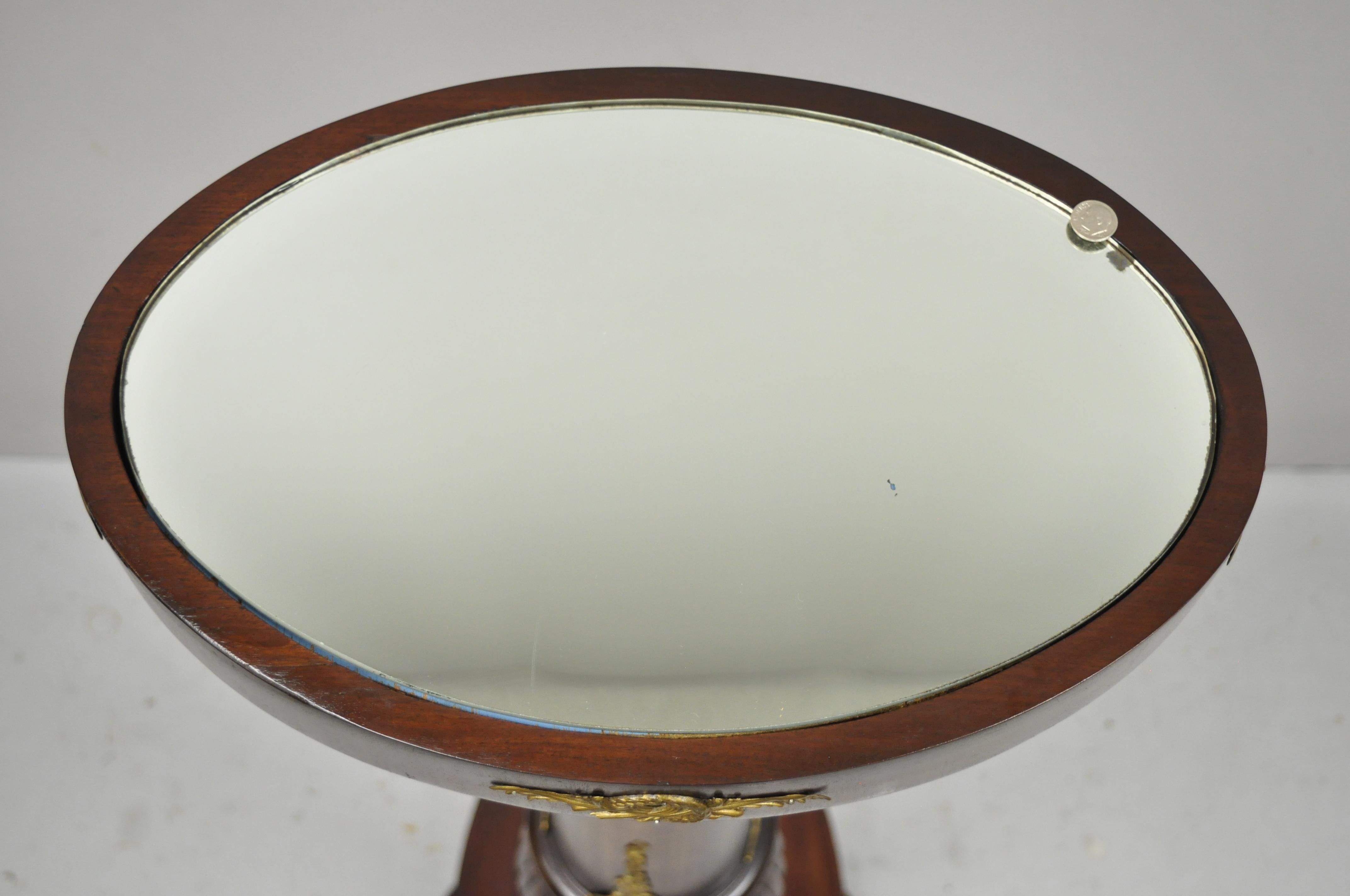 Antique French Empire Style Wood Column Oval Mirror Top Pedestal Plant Stand In Good Condition In Philadelphia, PA