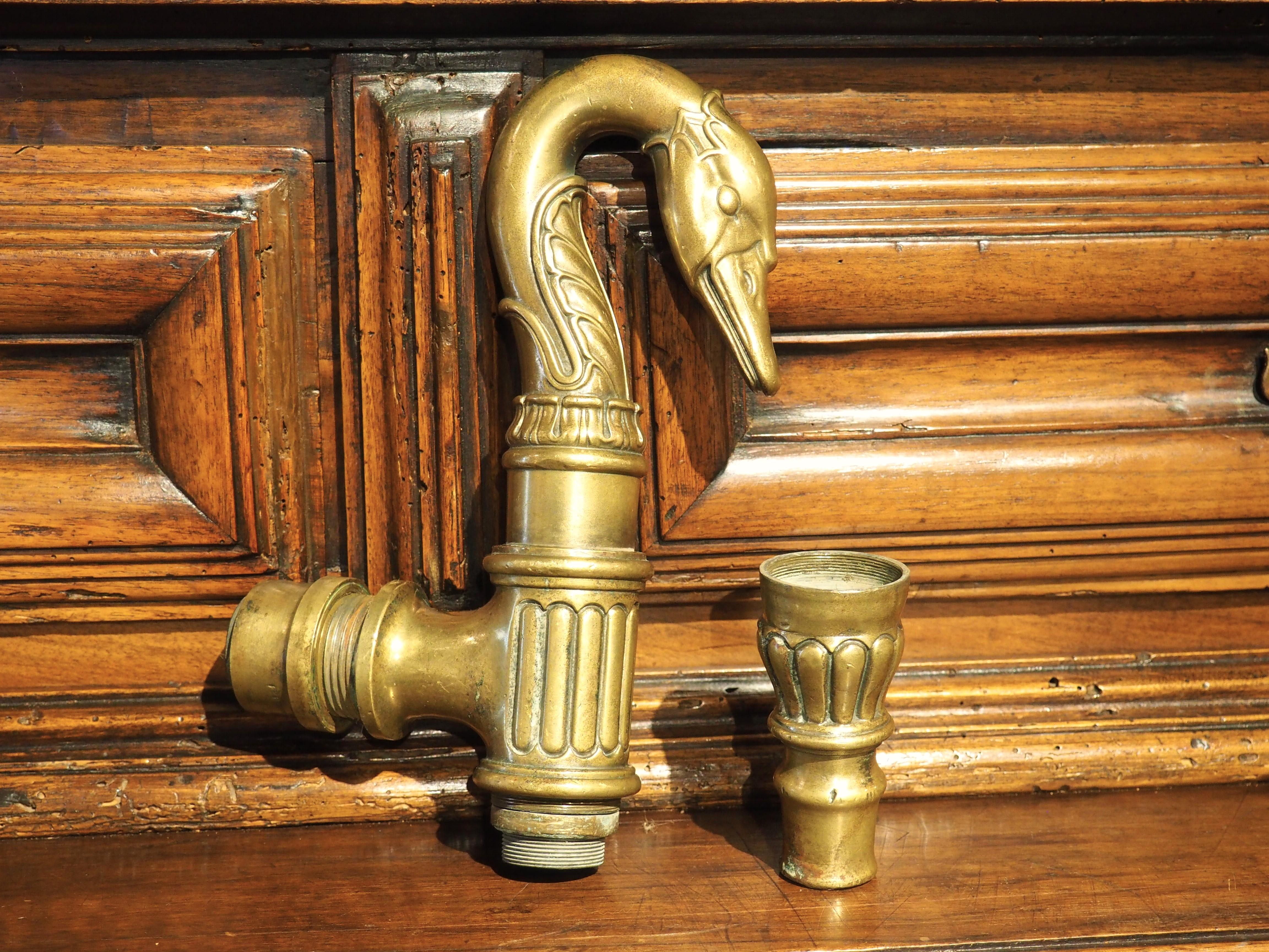 A unique French faucet tap dating to circa 1820, this highly detailed spout has the appearance of a swan with a craned neck. Swan motifs were sometimes seen during the Empire period, as it was stated that Napoleon’s first wife, Josephine, favored