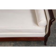 Antique French Empire Swan Neck Mahogany Daybed in Cream