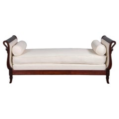 Used French Empire Swan Neck Mahogany Daybed in Cream