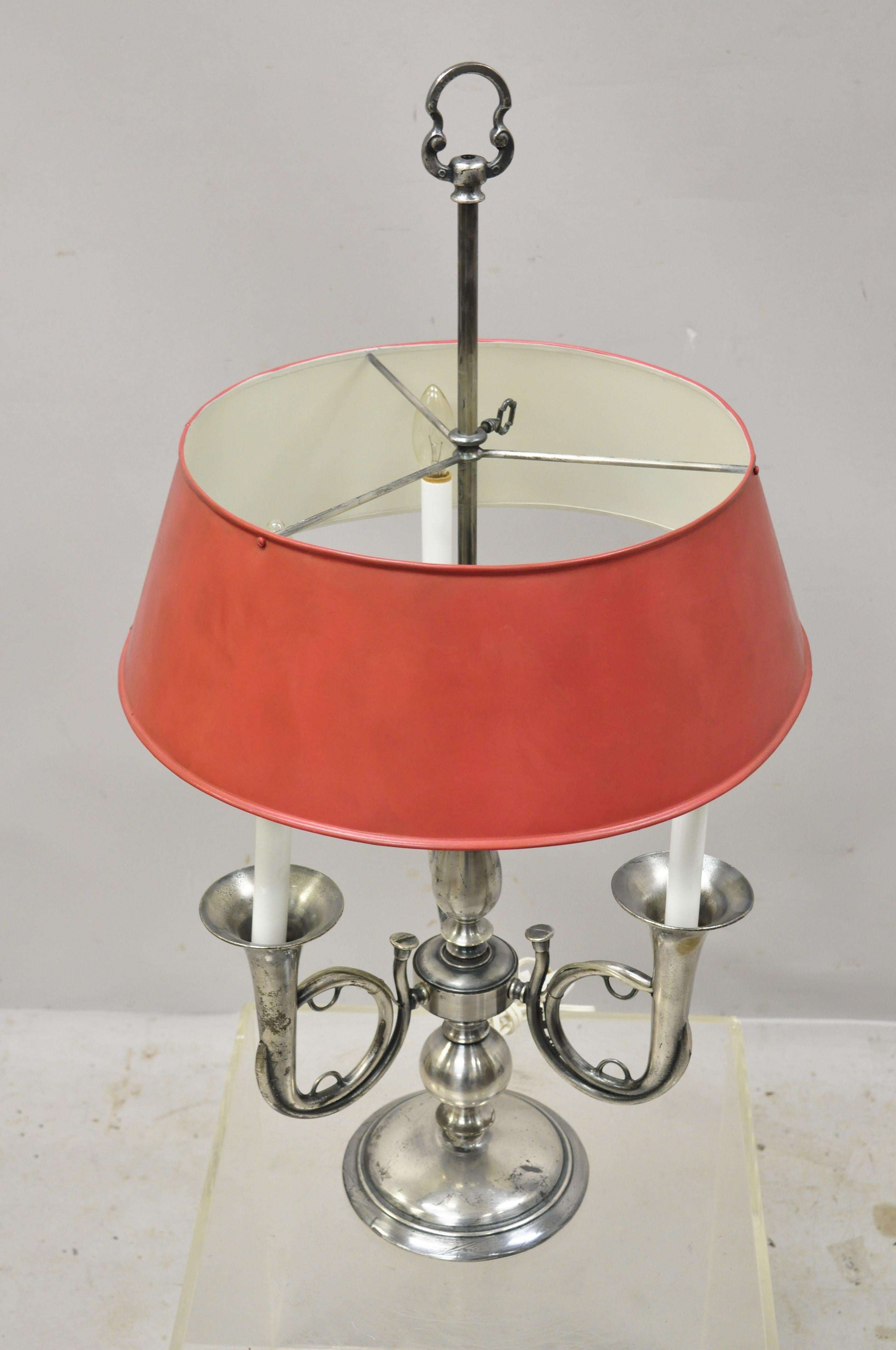 Antique French Empire Trumpet Arm Metal Shade Nickel-Plated Bouillotte Desk Lamp 4