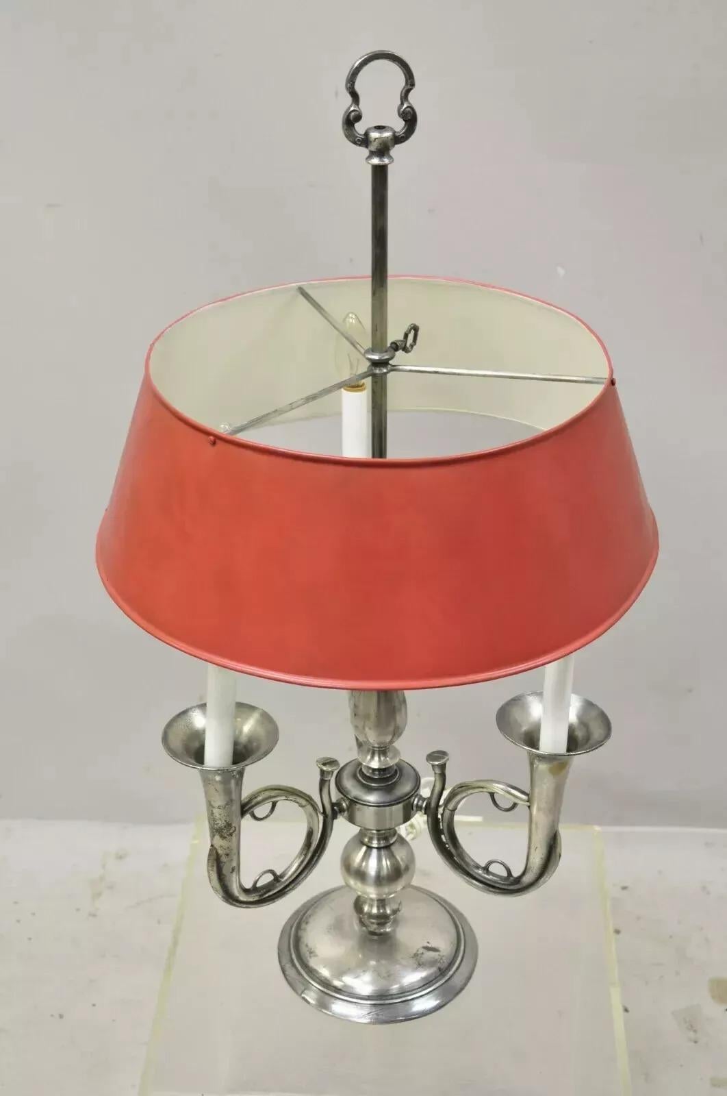 Antique French Empire Trumpet Arm Tole Metal Shade Nickel Bouillotte Desk Lamp in vendita 4