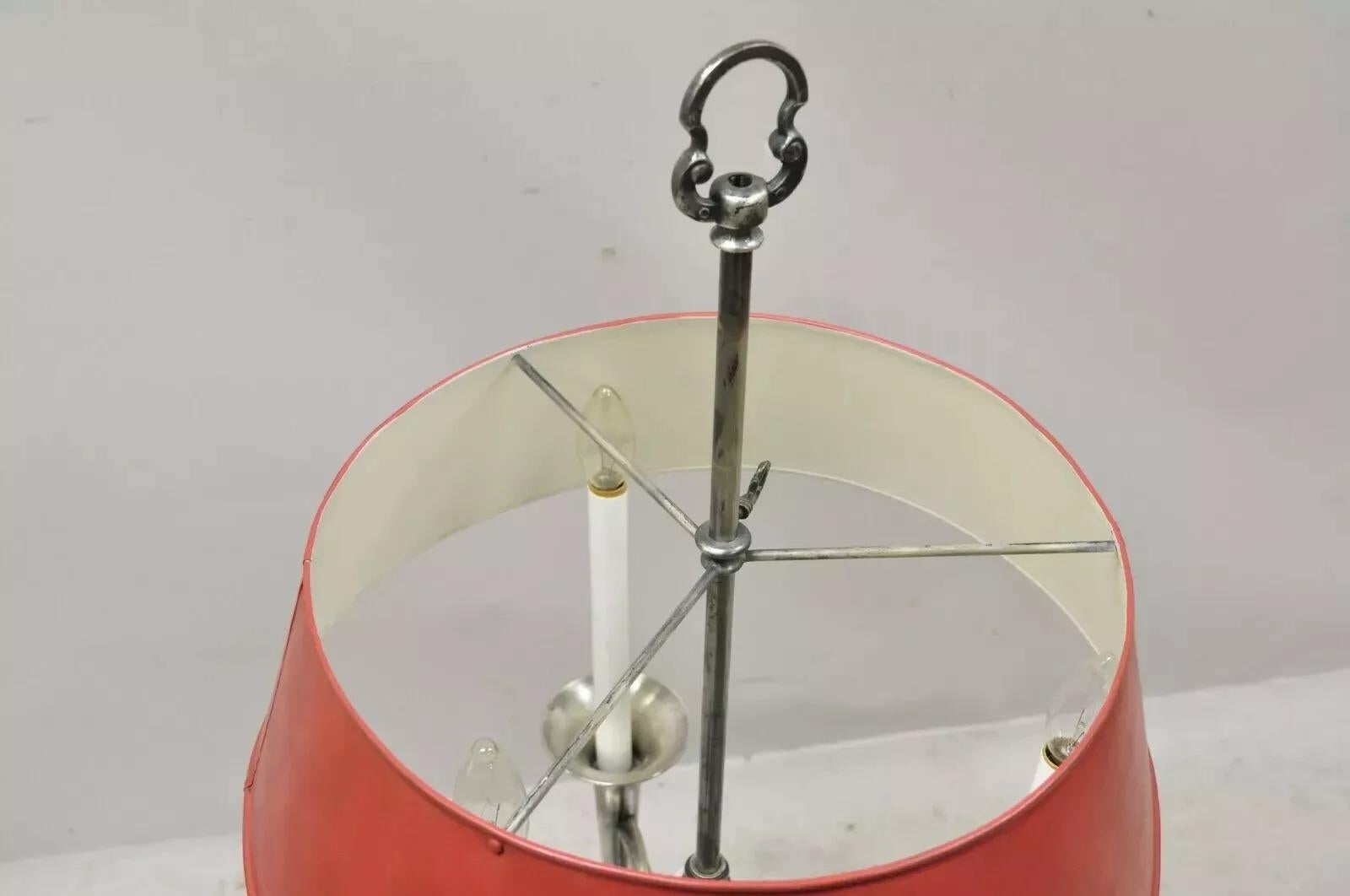 XX secolo Antique French Empire Trumpet Arm Tole Metal Shade Nickel Bouillotte Desk Lamp in vendita