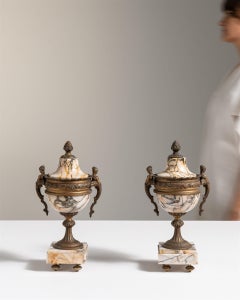 Antique French Empire Urn, Bronze Finish with Marble Base, 1860-1869