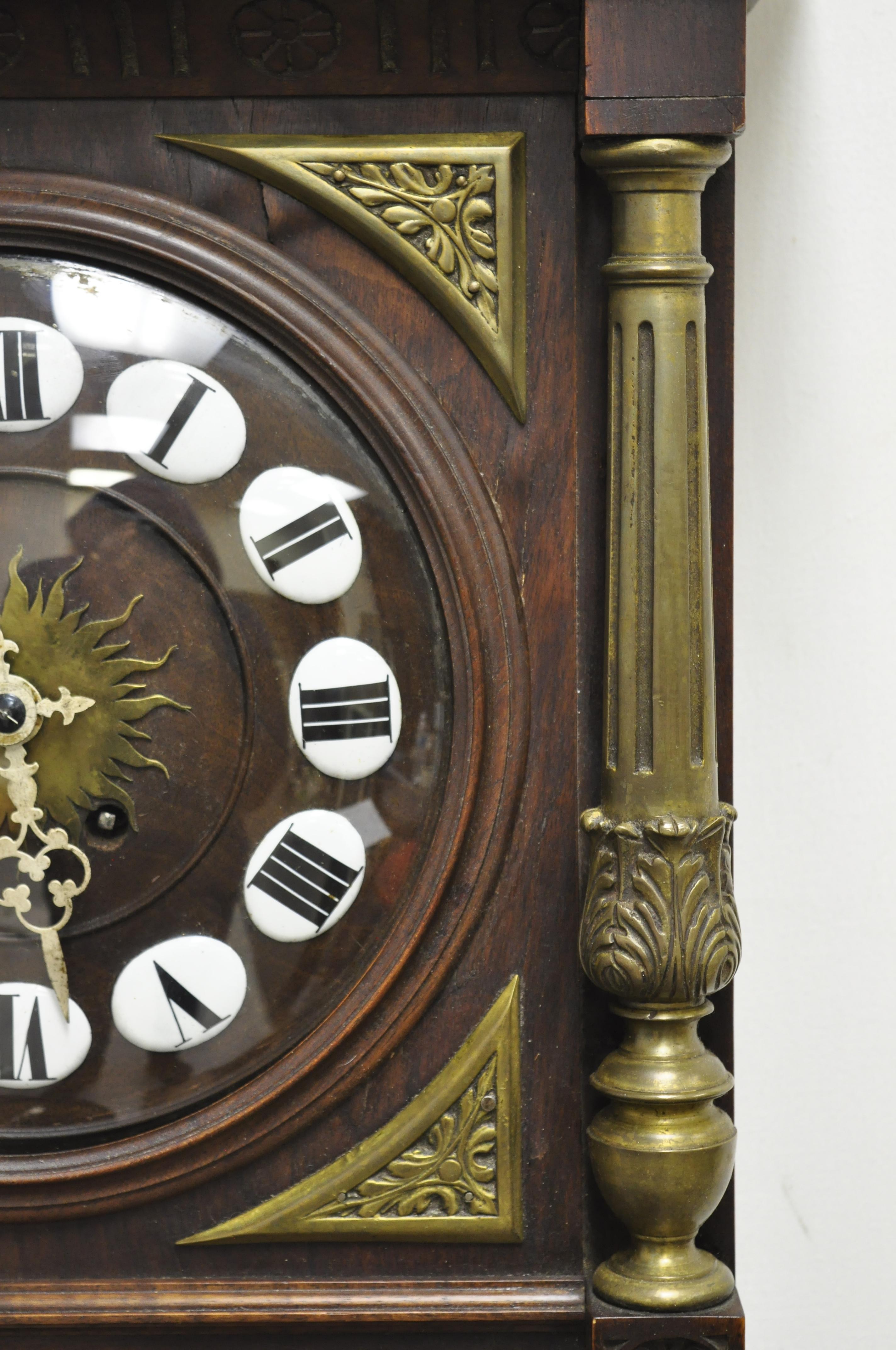 Antique French Empire Victorian Bronze Ormolu Walnut Vatican Wall Clock In Good Condition For Sale In Philadelphia, PA