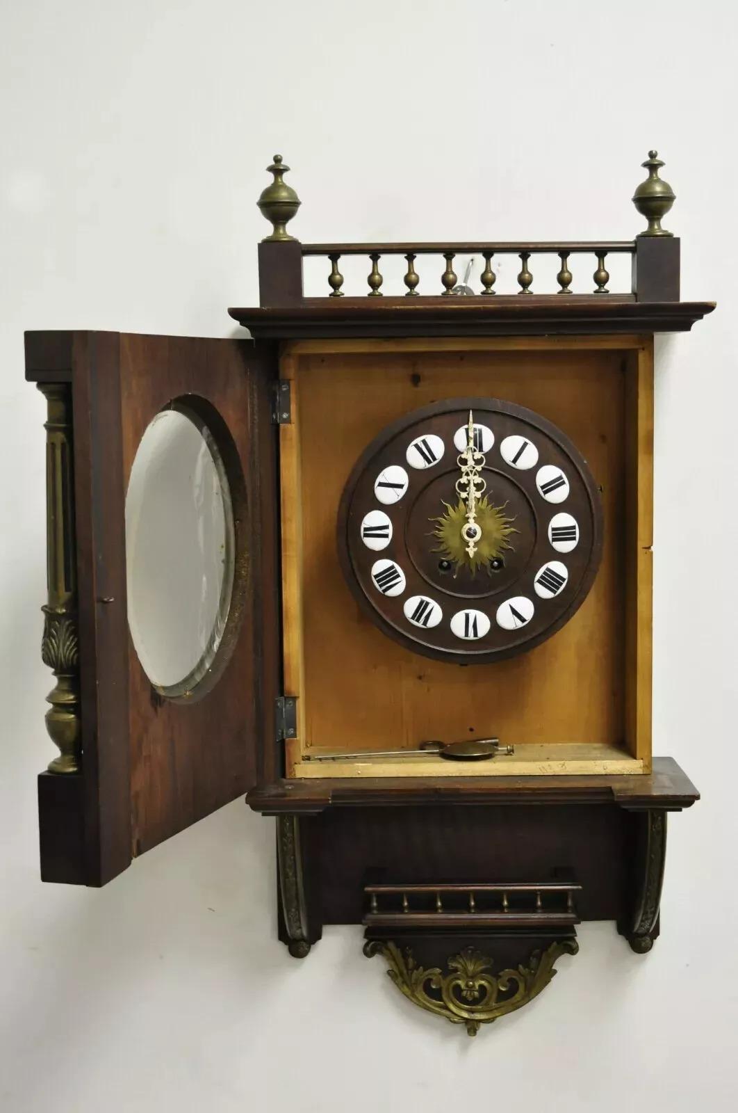 Antique French Empire Victorian Bronze Ormolu Walnut Vatican Wall Clock For Sale 2