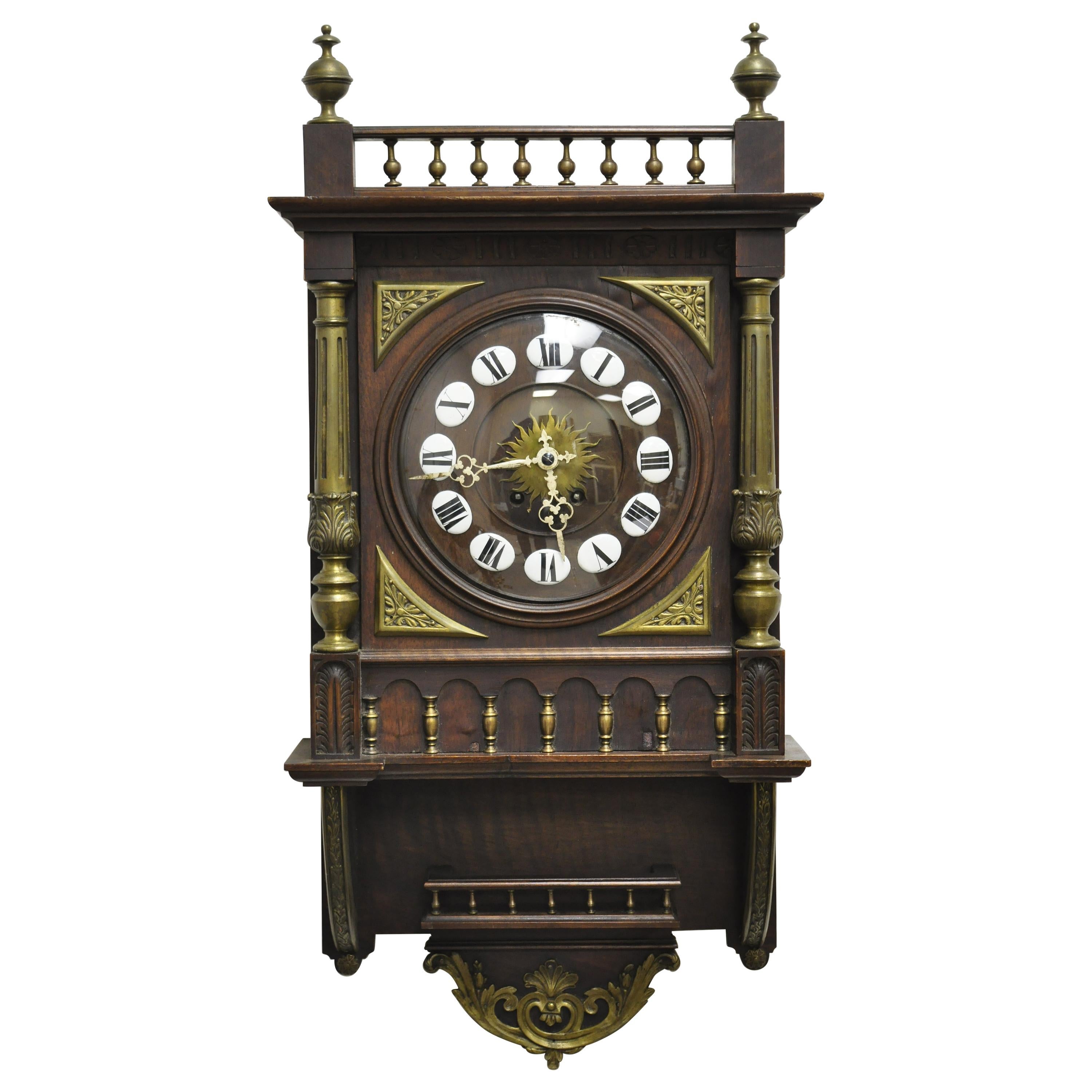 Antique French Empire Victorian Bronze Ormolu Walnut Vatican Wall Clock For Sale