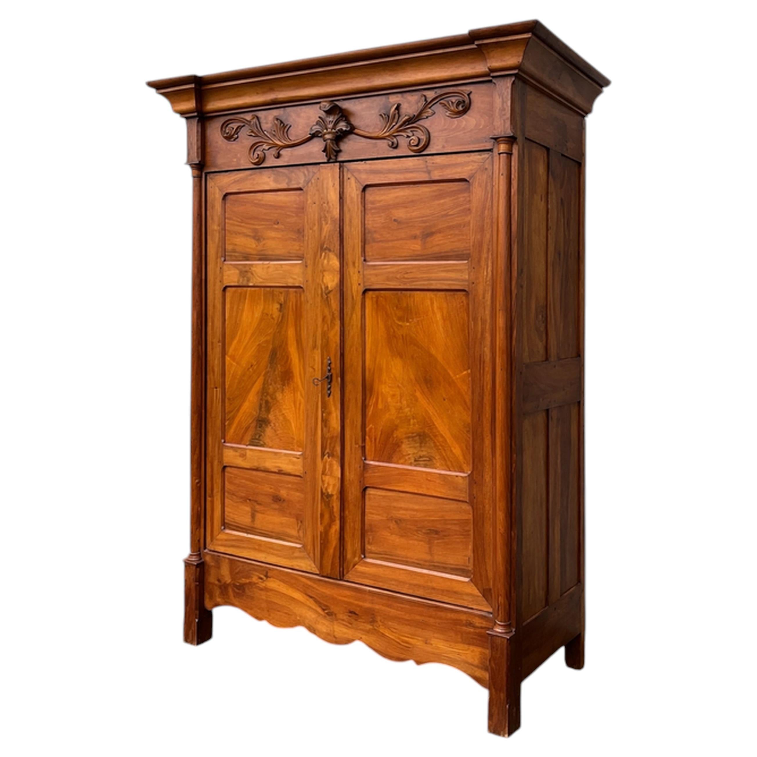 Antique French Empire Walnut Armoire, 19th Century