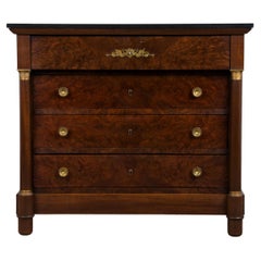 Antique French Empire Walnut Chest of Drawers W/ Black Marble Top