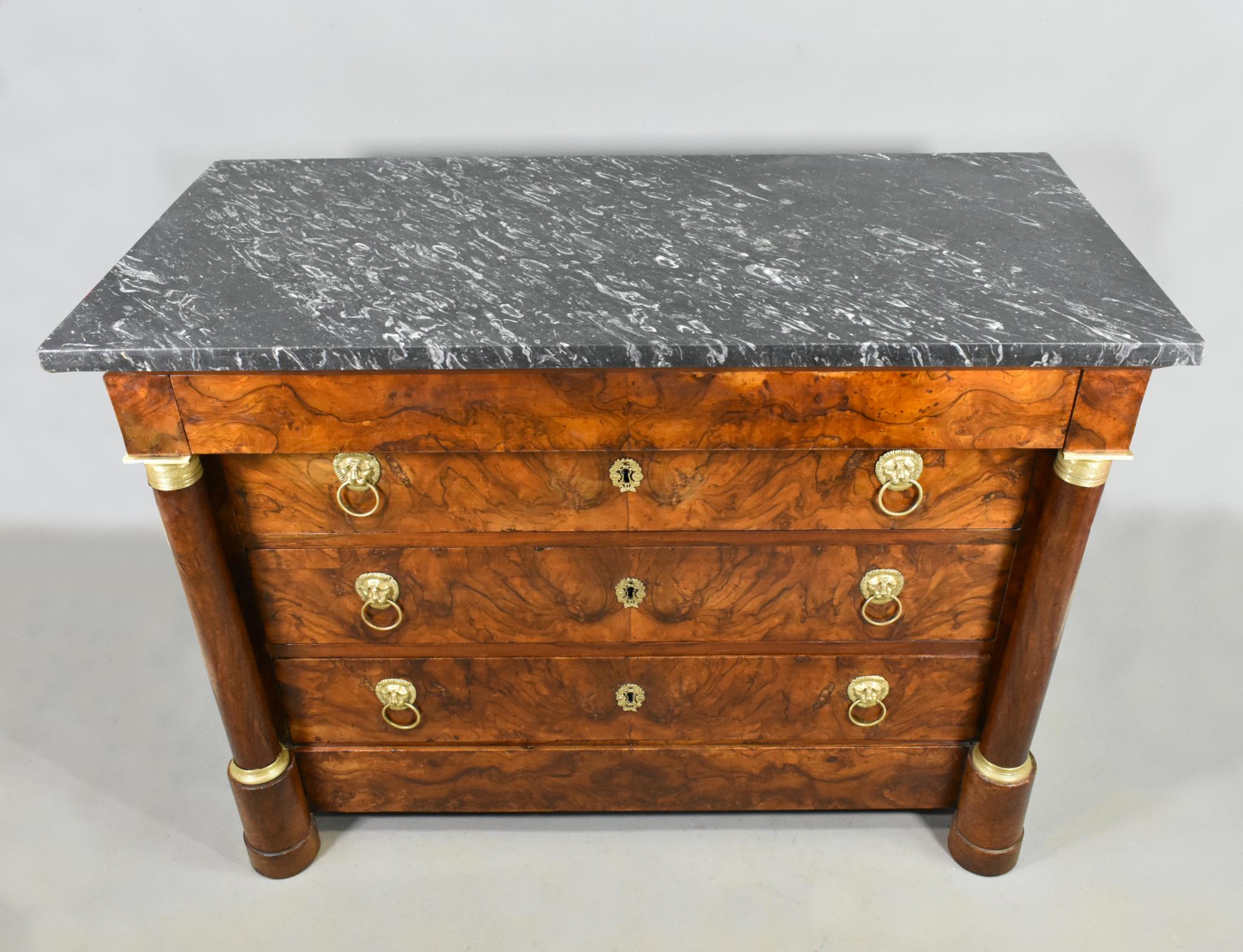 Bronze Antique French Empire Walnut Commode Early 19th Century