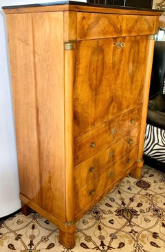 Antique French Empire Walnut Drop Down Secretary Secretaire Desk Abattant