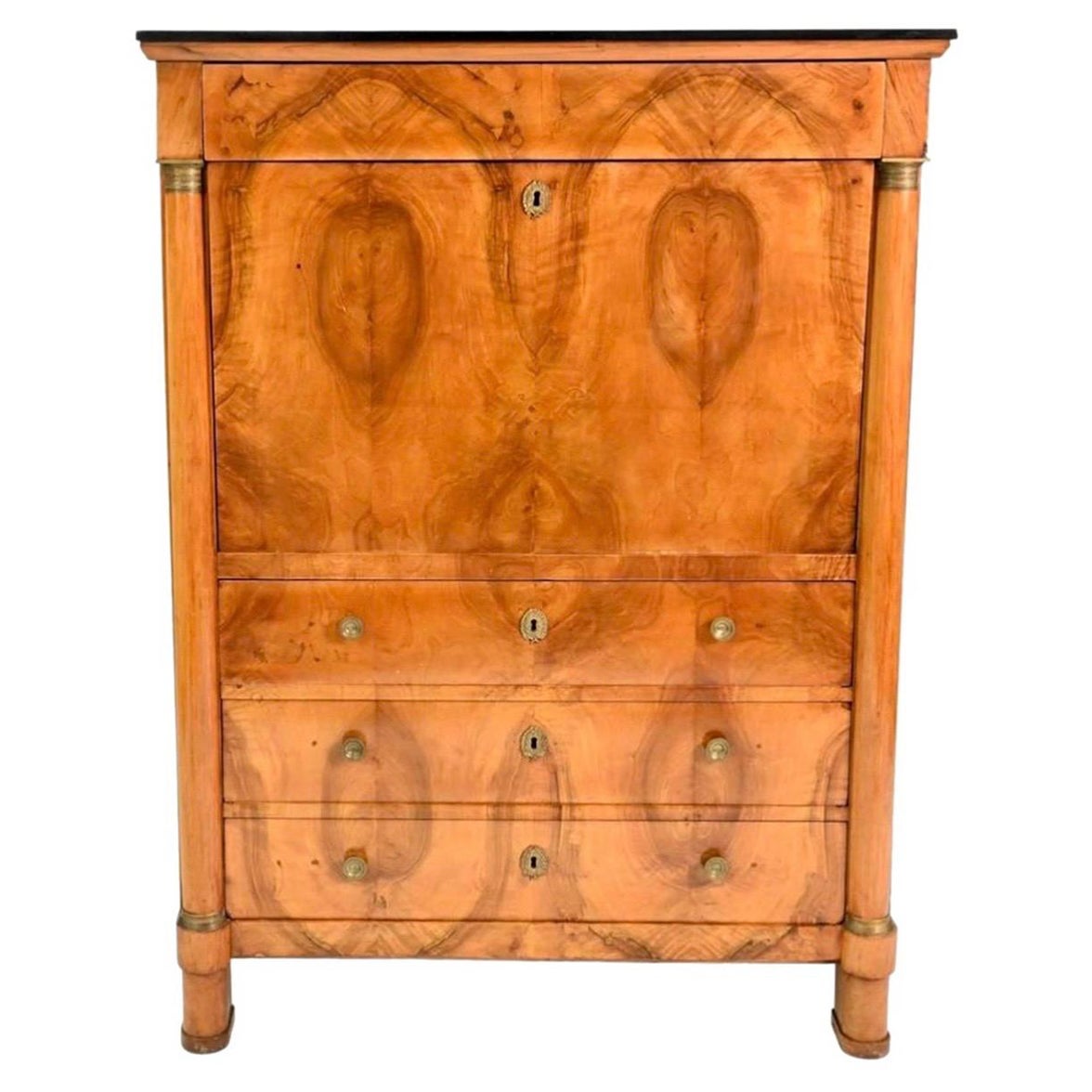 Antique French Empire Walnut Drop Down Secretary Secretaire Desk Abattant