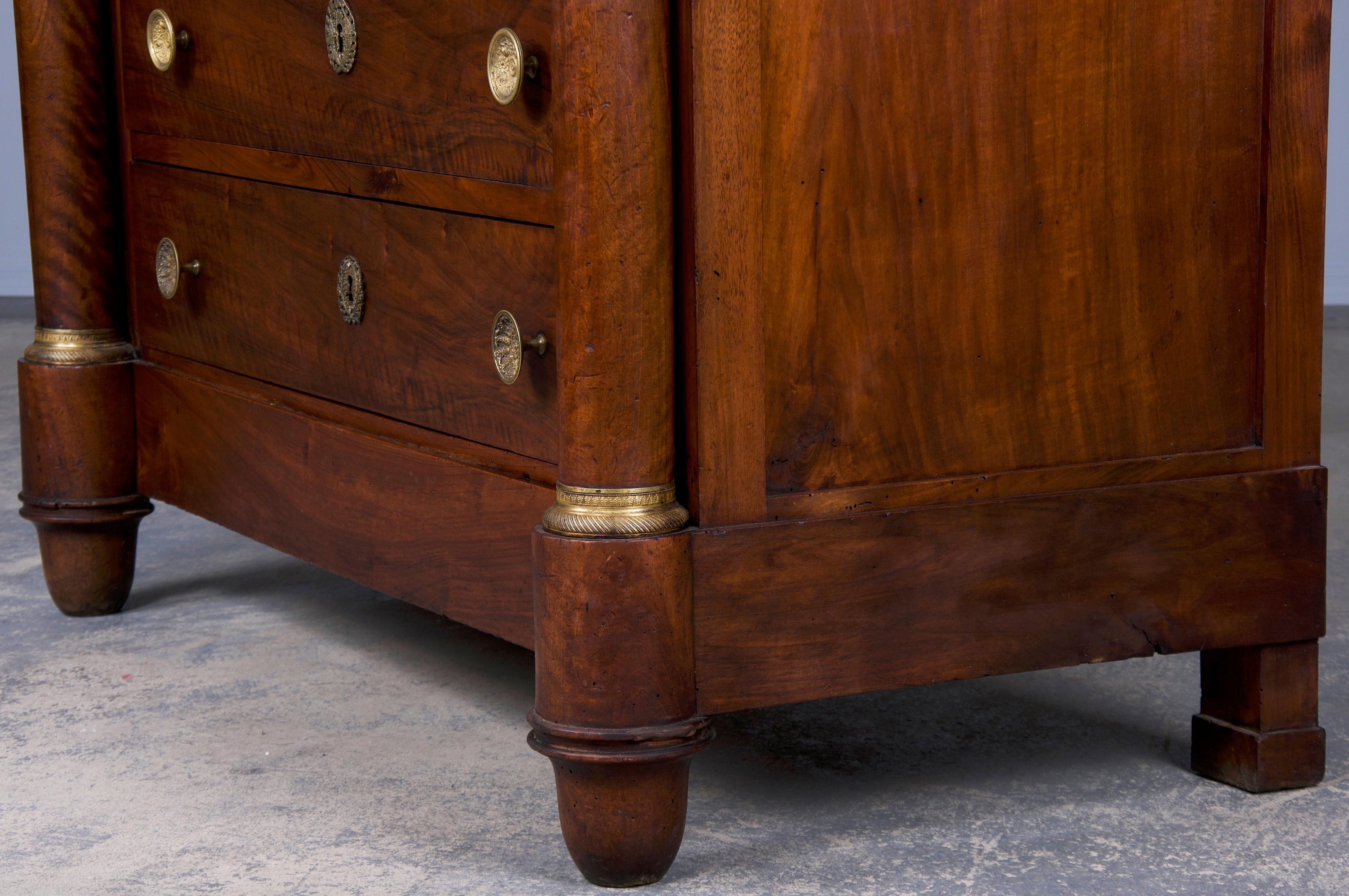 Antique French Empire Walnut Tall Chest of Drawers W/ White Marble Top 8