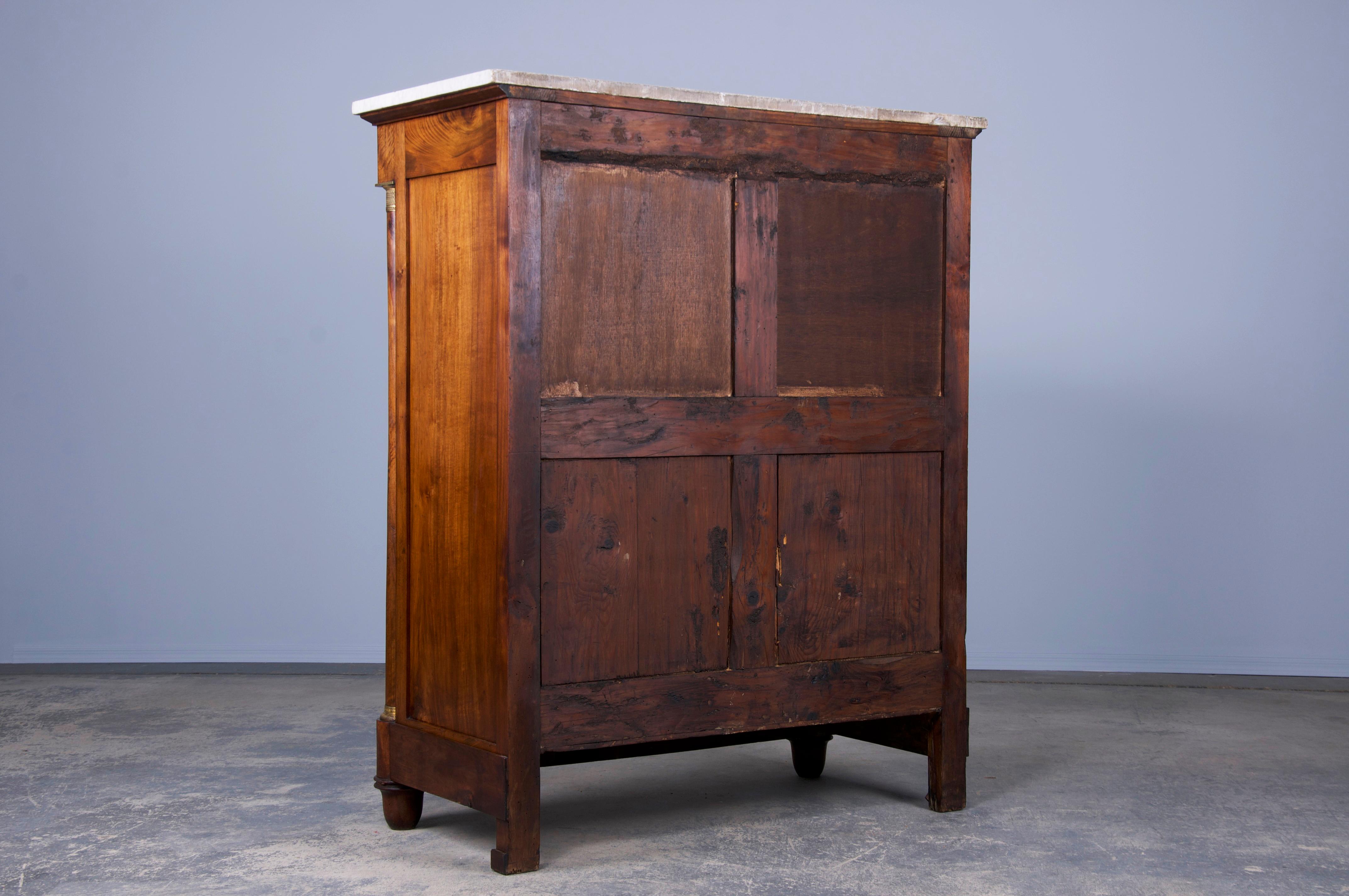 Antique French Empire Walnut Tall Chest of Drawers W/ White Marble Top 9