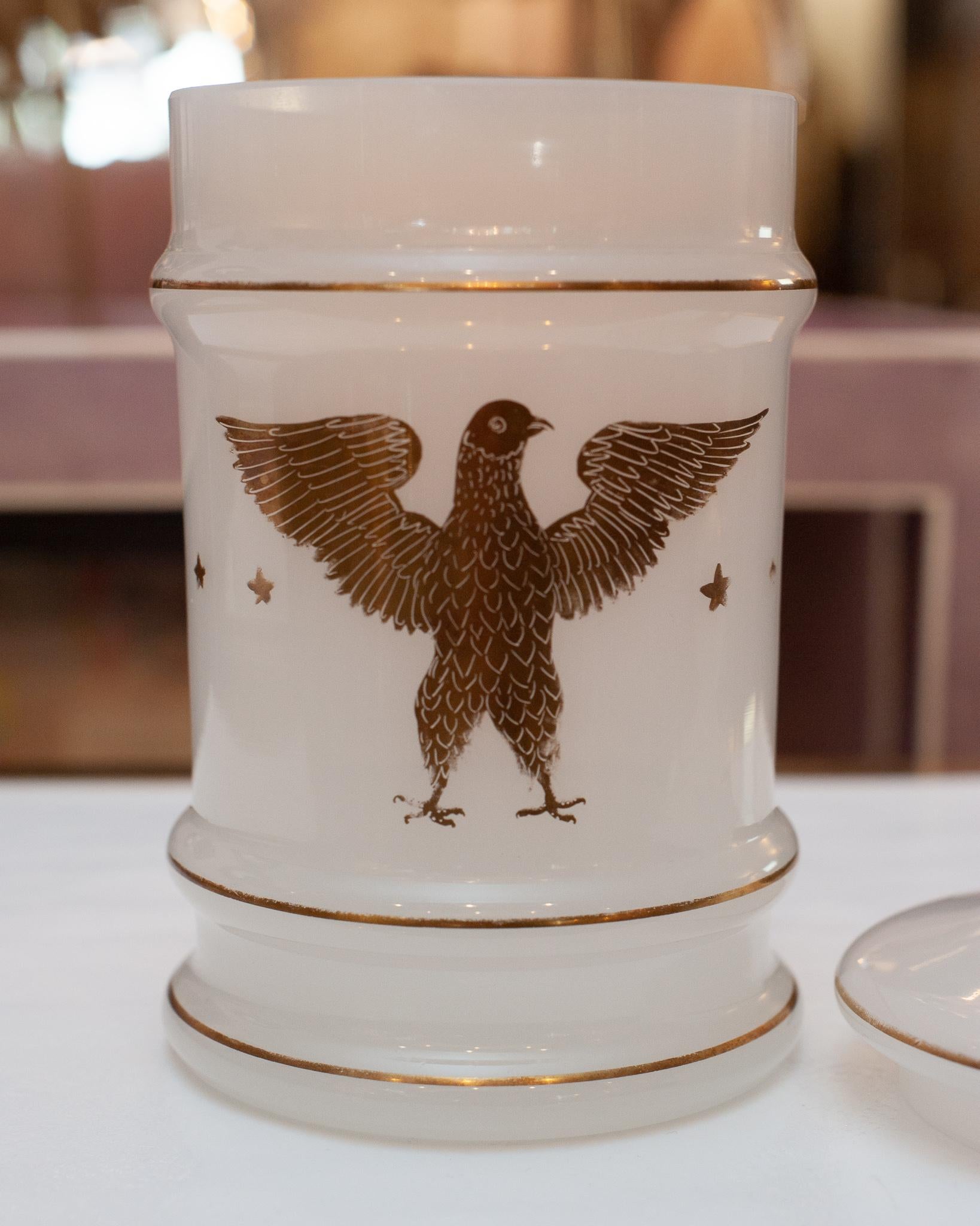 Late 19th Century Antique French Empire White Opaline Jar with Lid and Eagle Motif