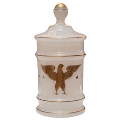 Antique French Empire White Opaline Jar with Lid and Eagle Motif
