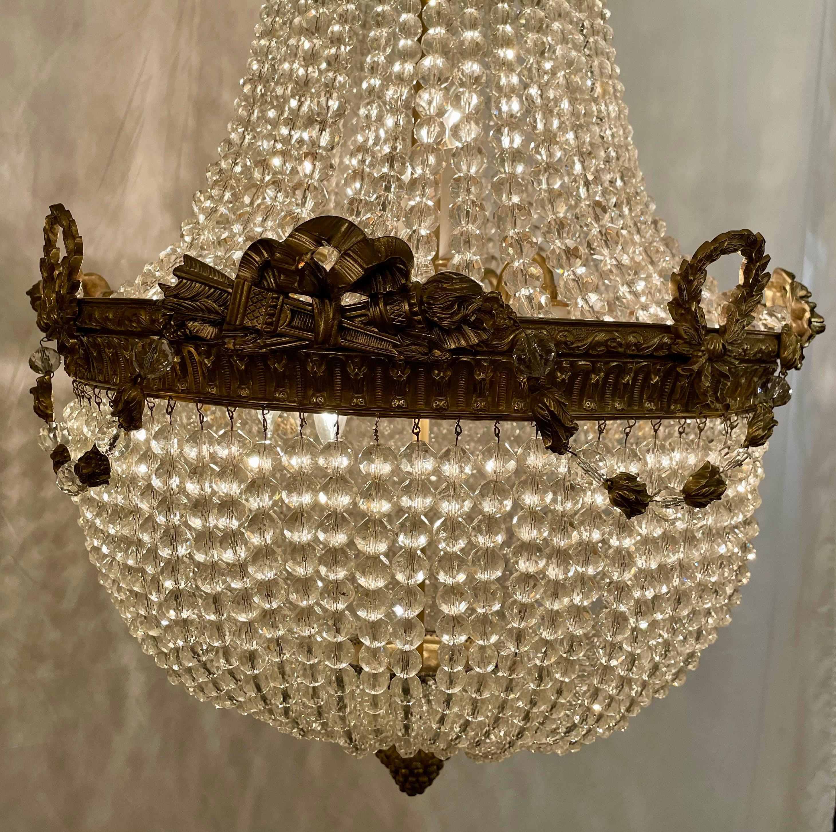 Francese Antique French Empress Eugenie, lampadario con perline di cristallo e bronzo dorato, CIRCA 1870