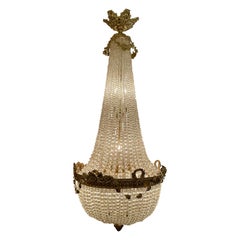 Antique French Empress Eugenie, lampadario con perline di cristallo e bronzo dorato, CIRCA 1870