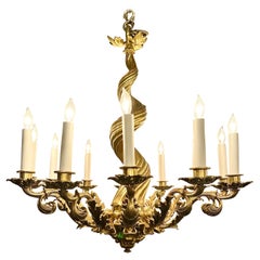 Antique French "Empress Eugenie" Gold Bronze 12 Light Chandelier, Circa 1890's.