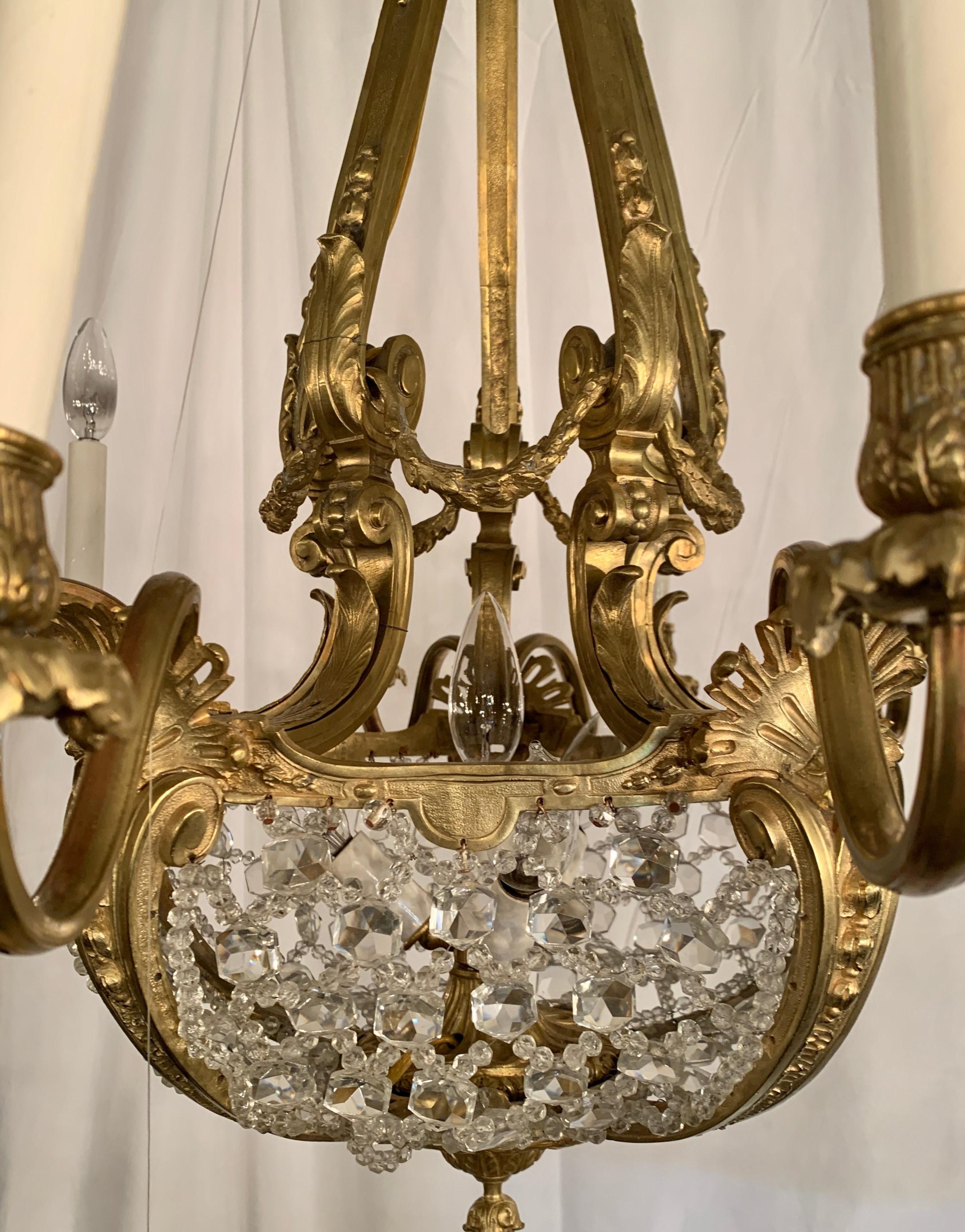 Antique French Empress Eugenie Gold Bronze & Crystal Chandelier, Circa 1880-1890 In Good Condition In New Orleans, LA