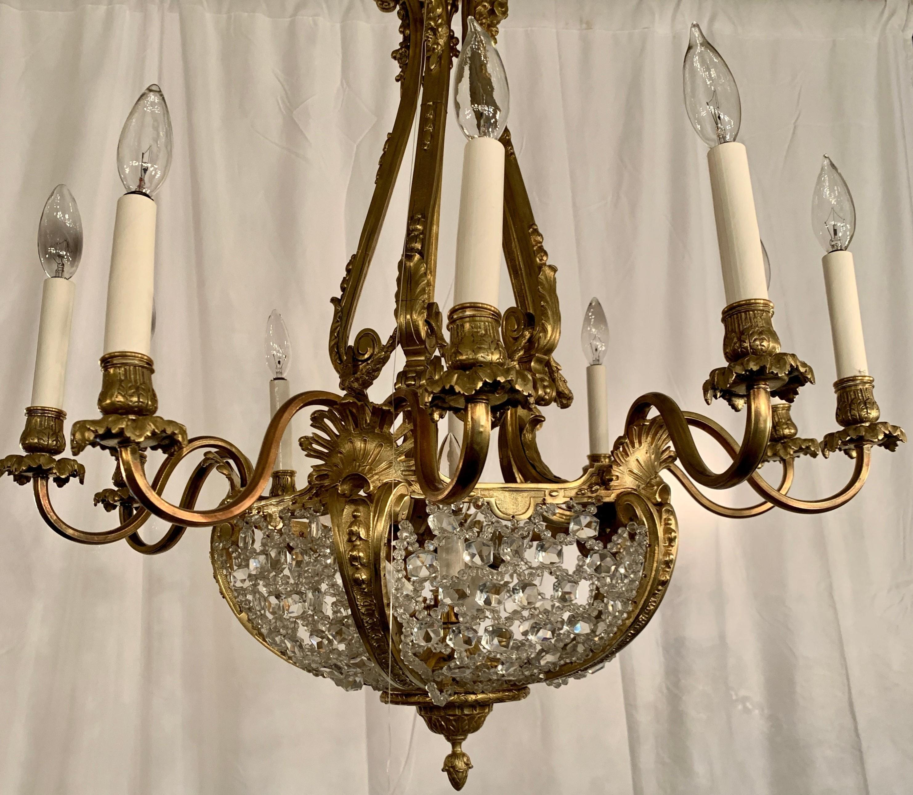 Late 19th Century Antique French Empress Eugenie Gold Bronze & Crystal Chandelier, Circa 1880-1890